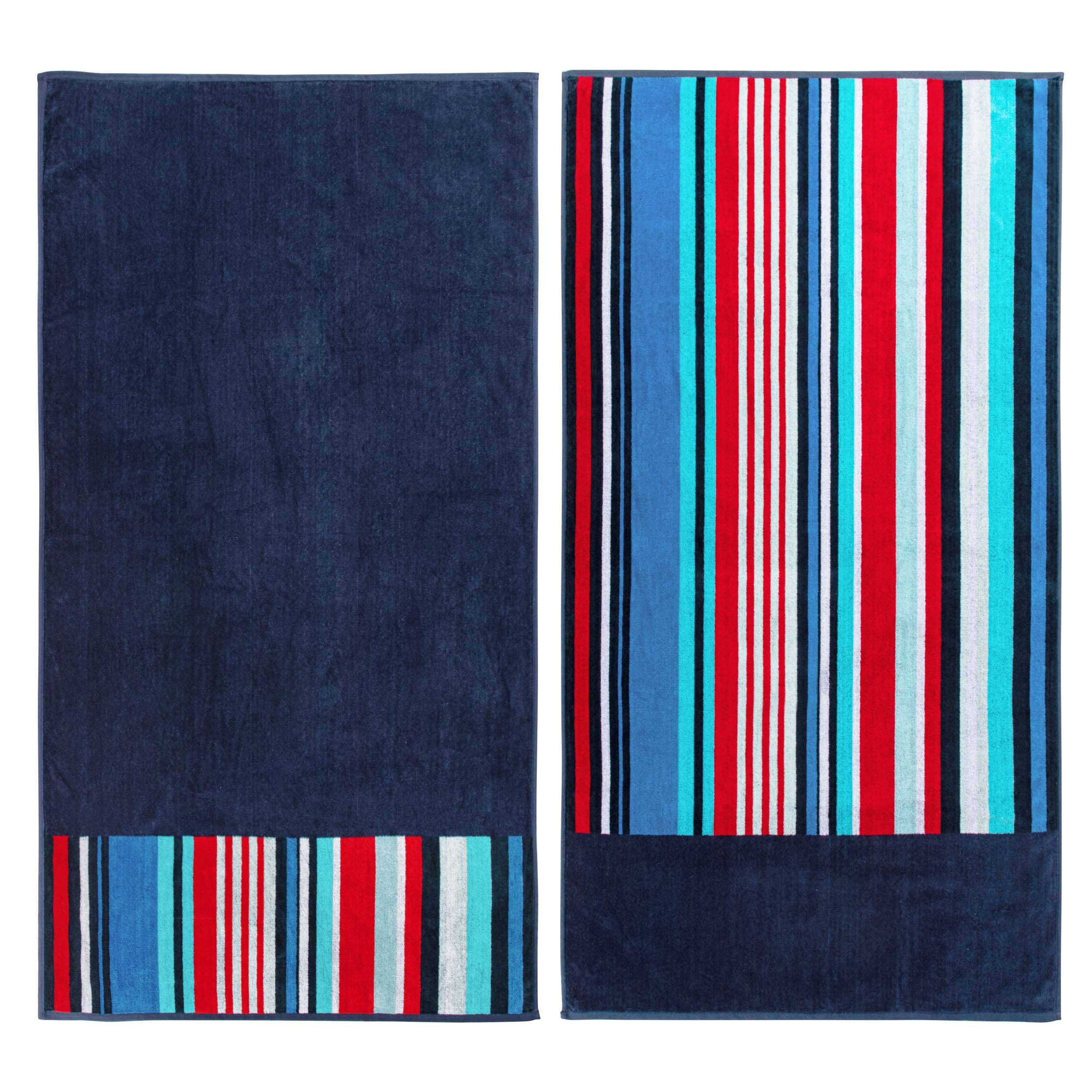 Premium Egyptian Cotton Oversized Beach Towel Set - Soft, Absorbent & Quick-Drying 2-Piece Nautical Striped Towels for Pool, Beach, Spa & Vacation