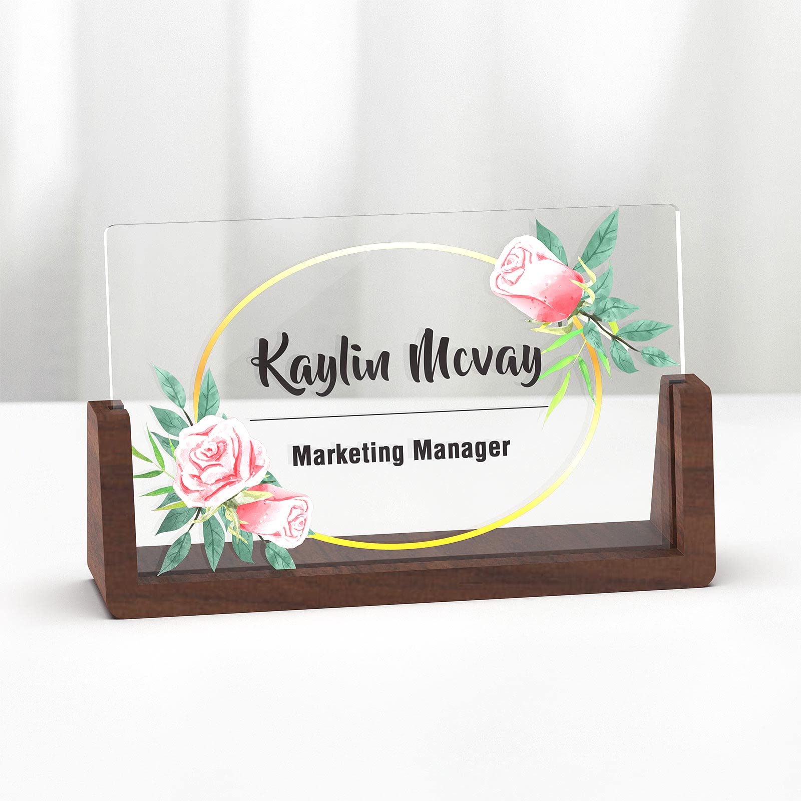Custom Acrylic Office Desk Name Plate with Wooden Base - Personalized Name Plate for Desk, Unique Gift for Women, Coworkers & Boss (7