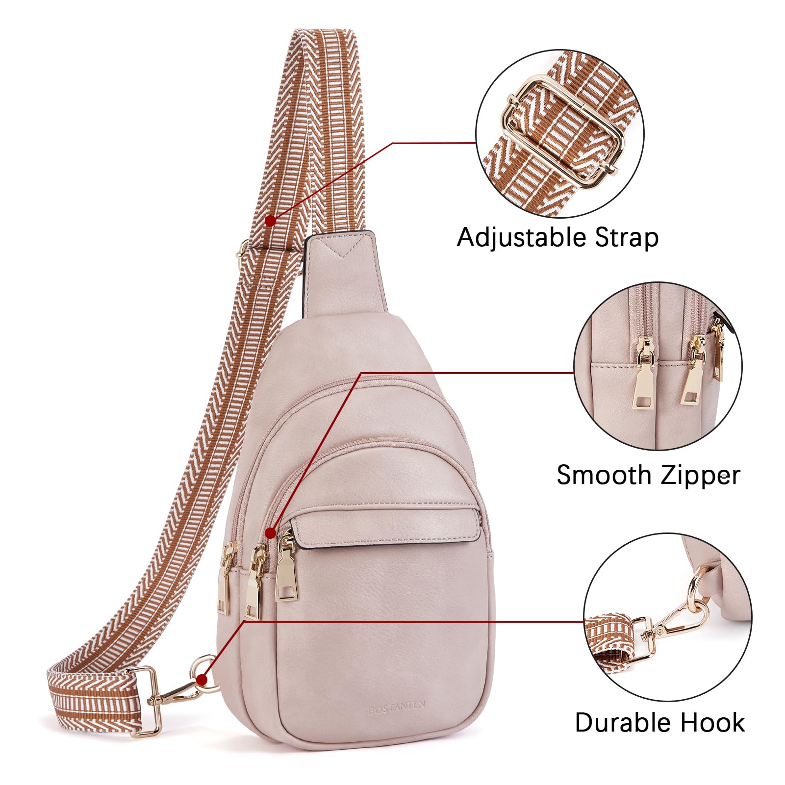 BOSTANTEN Genuine Leather Sling Bag for Women - Small Crossbody Purse, Waist Fanny Pack & Shoulder Chest Bag - Perfect for Travel, Shopping, and Everyday Use