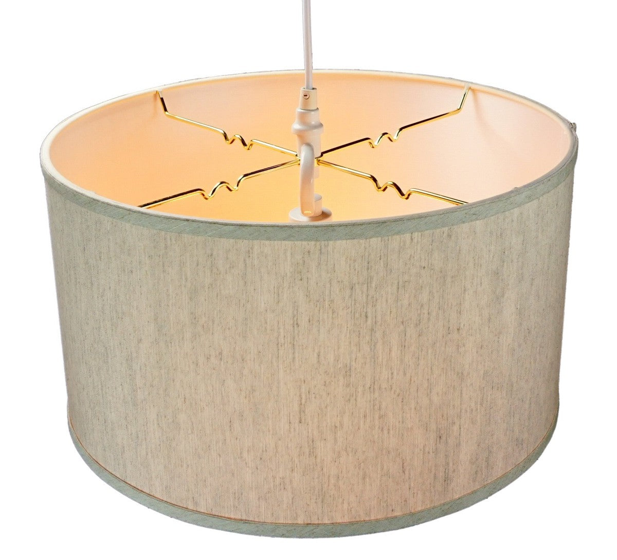 1 Light Swag Plug In Pendant with 16W Textured Oatmeal Shade & 17' White Cord - Perfect for Bedroom, Living Room, or Dining Room Lighting Decor