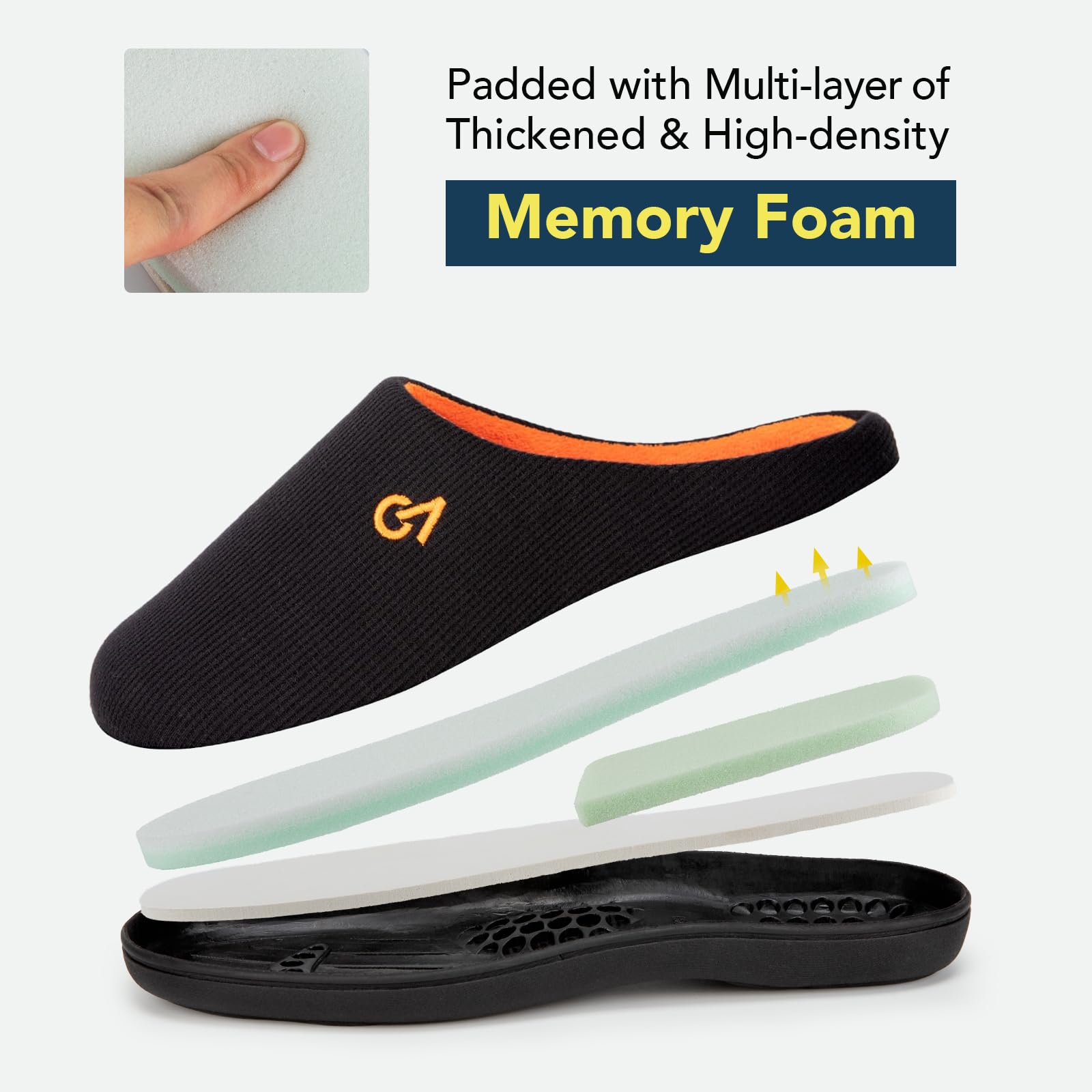 VeraCosy Men's Two-Tone Memory Foam House Slippers - Indoor/Outdoor Comfort Slippers with Durable Rubber Sole for Home, Garden & Backyard Relaxation