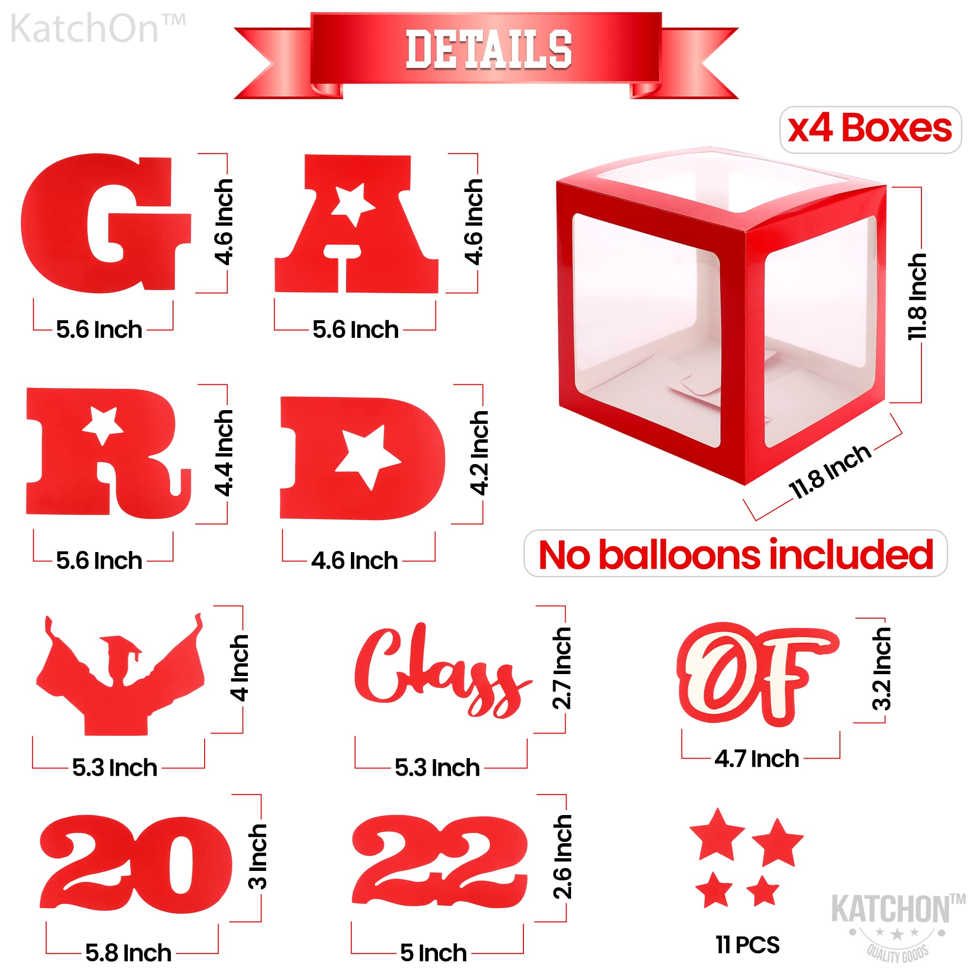 2024 Red Graduation Balloon Box Decorations - 4-Piece Congrats Grad Box Set for College Graduation Party | Red and Black Themed Decor for Graduation Ceremony, Photo Backdrop & Celebration | Perfect for High School, University & Commencement Events