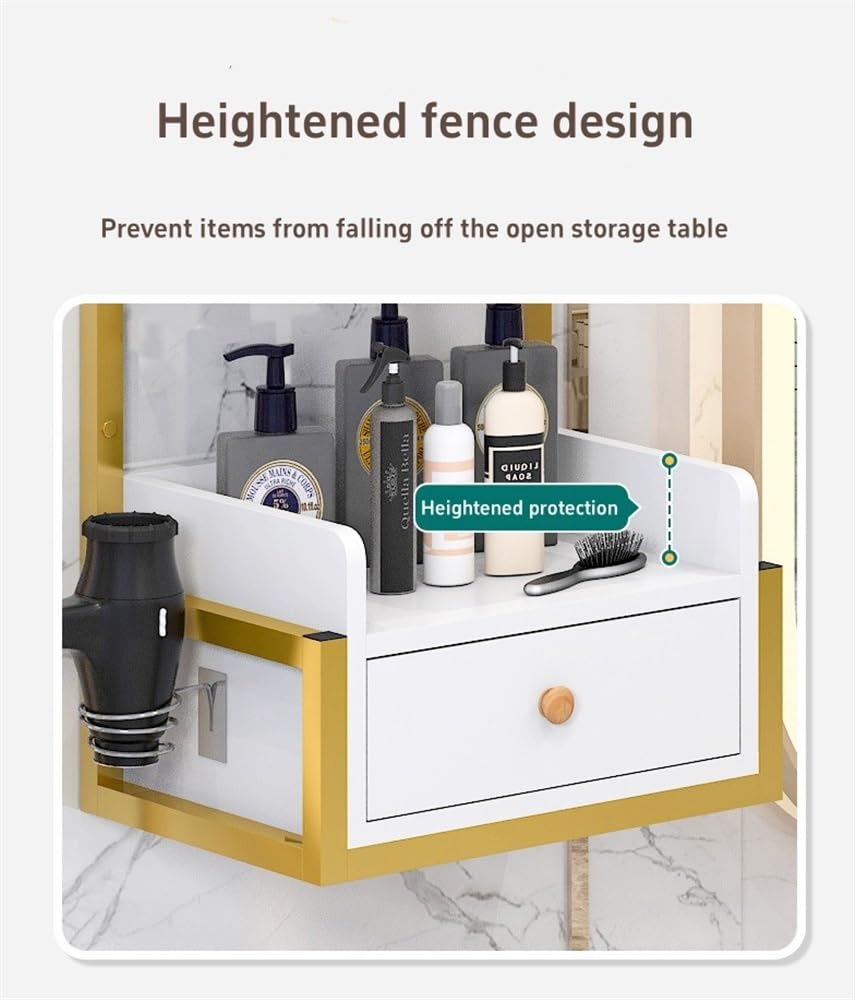 Gold Metal Frame Salon Wall Cabinet - Floating Shelf Storage for Bedroom, Living Room, Kitchen & Spa | Space-Saving Wall Mounted Organizer for Beauty Salon, Barber Shop & Home Décor
