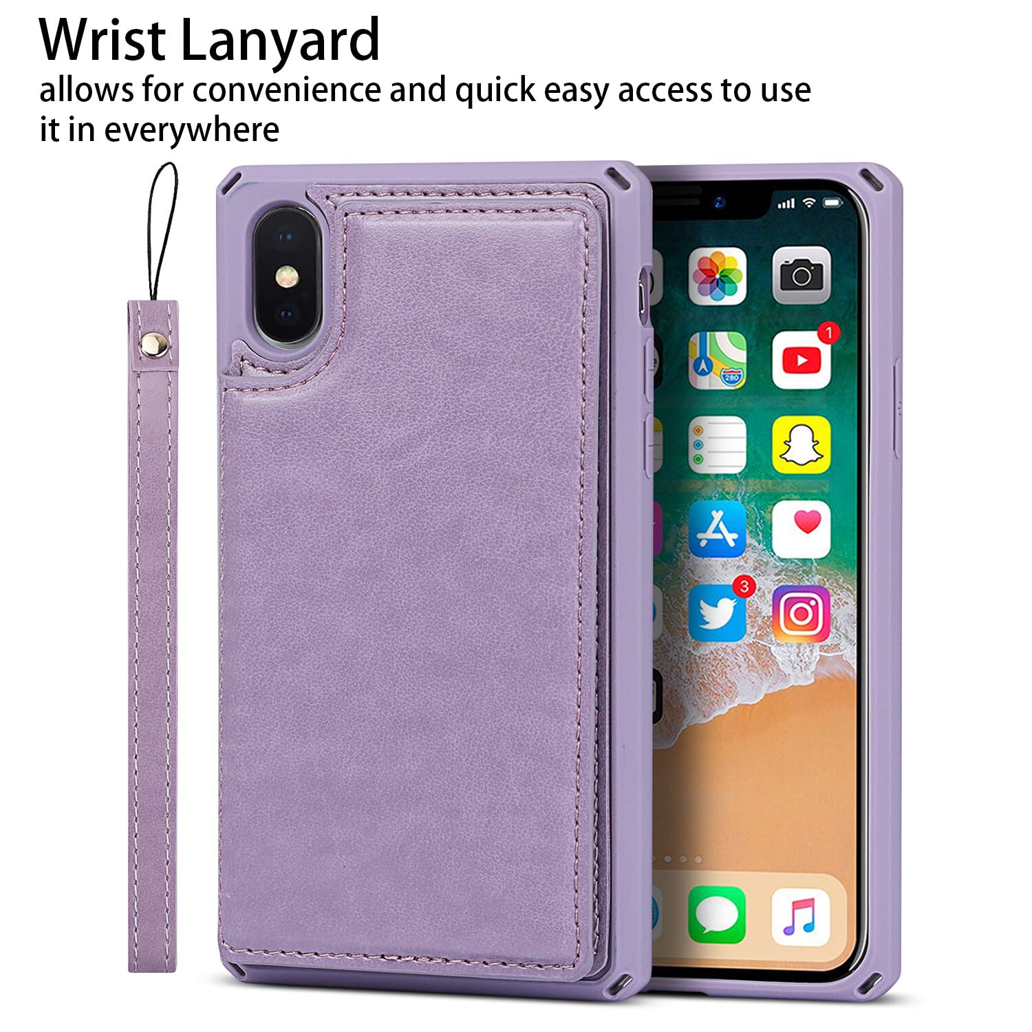 Premium PU Leather iPhone Xs Max Wallet Case with Card Holder & Kickstand - Shockproof Credit Card Slots Cover for Women & Men (Purple) - Perfect for Travel, Work & Everyday Protection
