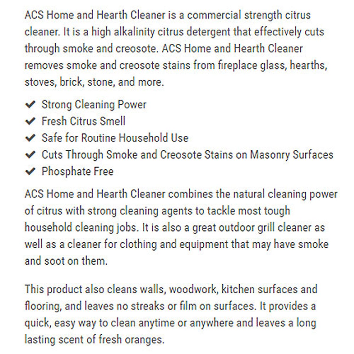 ACS Home & Hearth Cleaner - All-Purpose Cleaning Solution for Fireplaces, Grills & Stoves | Safe & Effective for Indoor & Outdoor Use
