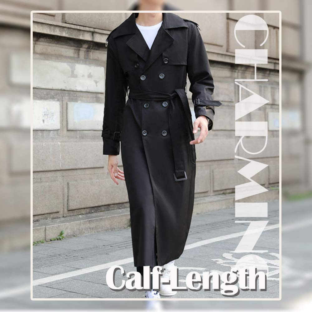 Pantete Men's Double Breasted Trench Coat - Oversized Casual Windbreaker with Lapel - Long Jacket Overcoat for Business, Travel & Fall Fashion