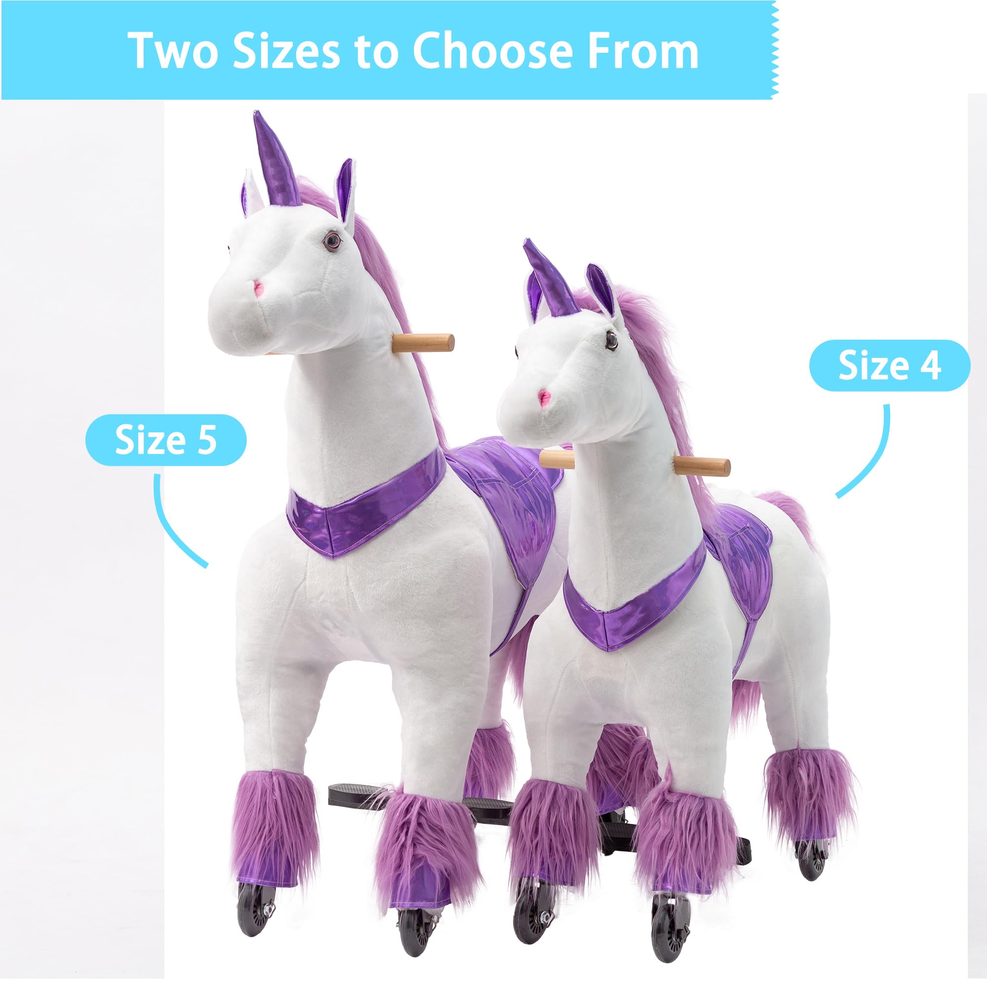 Unicorn Ride-On Toy for Girls & Adults - Mechanical Walking Plush Animal with 187 LBS Weight Capacity | No Battery Needed | Perfect for Birthday Gifts, Playtime & Fantasy Adventures