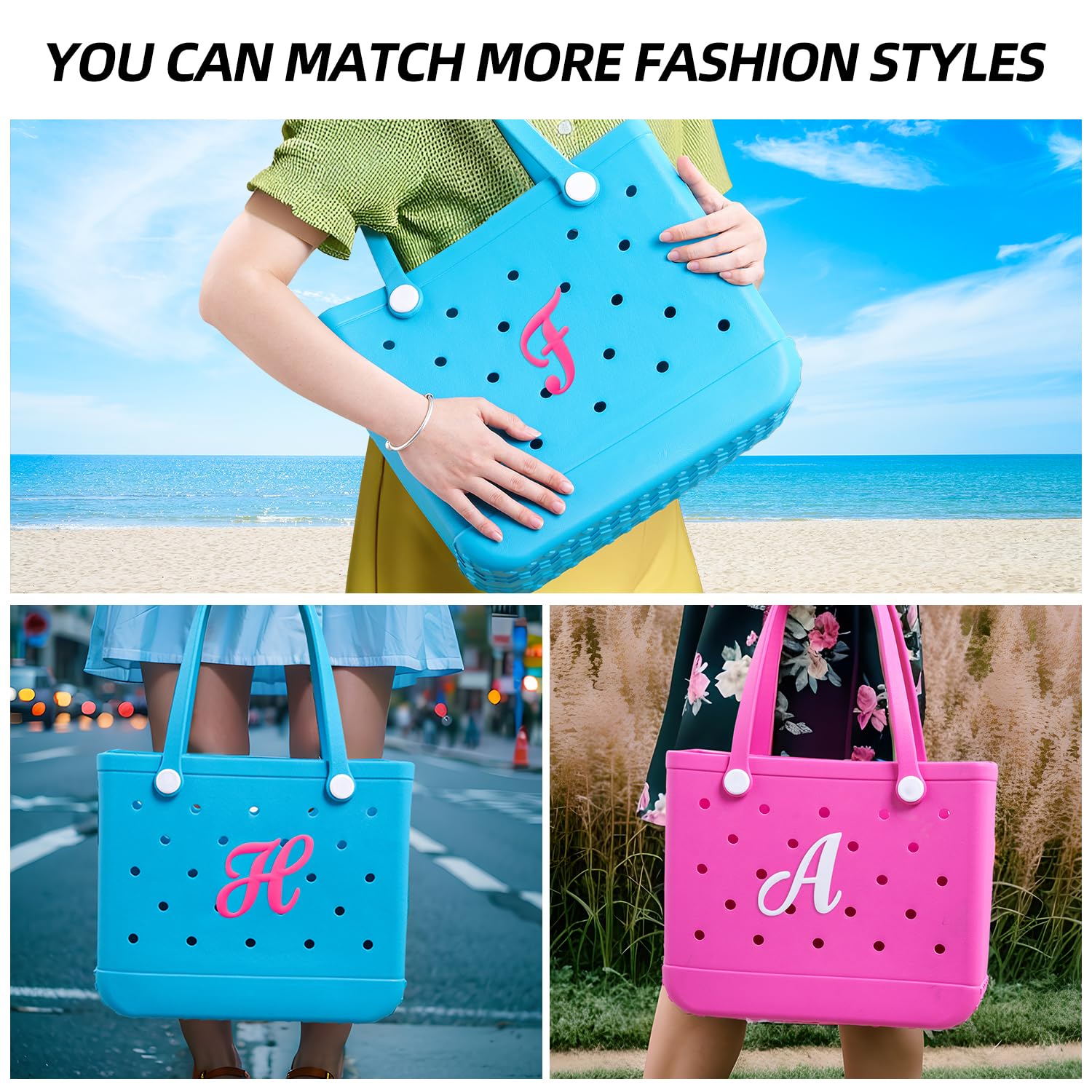 Personalized Rubber Alphabet Charms for Bogg Bags - Custom Beach Tote Accessories with Letters - Perfect for Pool Parties, Beach Vacations & Summer Outings