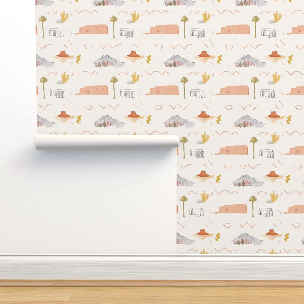 12ft x 2ft Peel & Stick Removable Wallpaper - Midcentury Modern Desert Botanical Design in Cream Sand | Self-Adhesive Wall Covering for Bedroom, Living Room & Home Office Decor | Easy Installation & Customizable