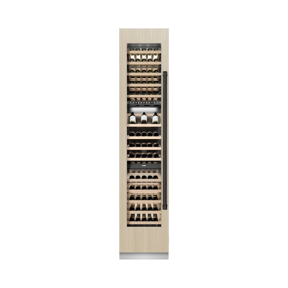 ZLINE Autograph Edition 18 Inch 9.0 Cubic Feet Triple Zone 68 Bottle Panel Ready Left Hinge Column Wine Cooler with Matte Black Accents (RBCWVLZ 18 MB) - Perfect for Home Bars, Wine Cellars, and Entertaining Spaces