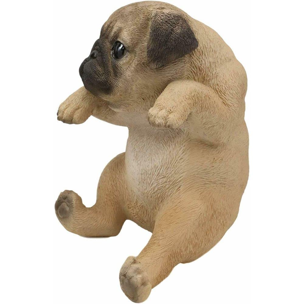 Pot Pal Hanging Pug Puppy Dog Statue 6.5 Inch with Realistic Glass Eyes - Cute Home Decor for Garden, Patio, or Indoor Plant Hanger