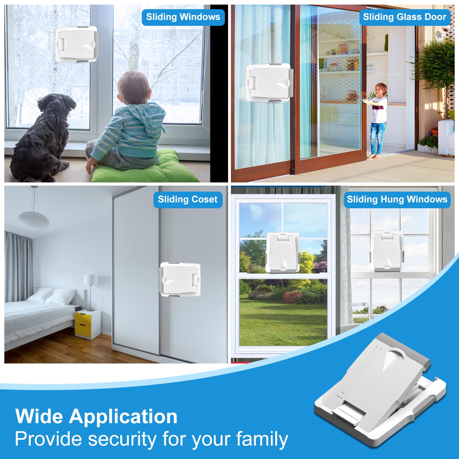 4-Pack Sliding Door Locks for Child Safety - No Drill Window & Glass Door Locks with Strong 3M Adhesive Tape | Perfect for Baby Proofing Homes, Apartments & Offices