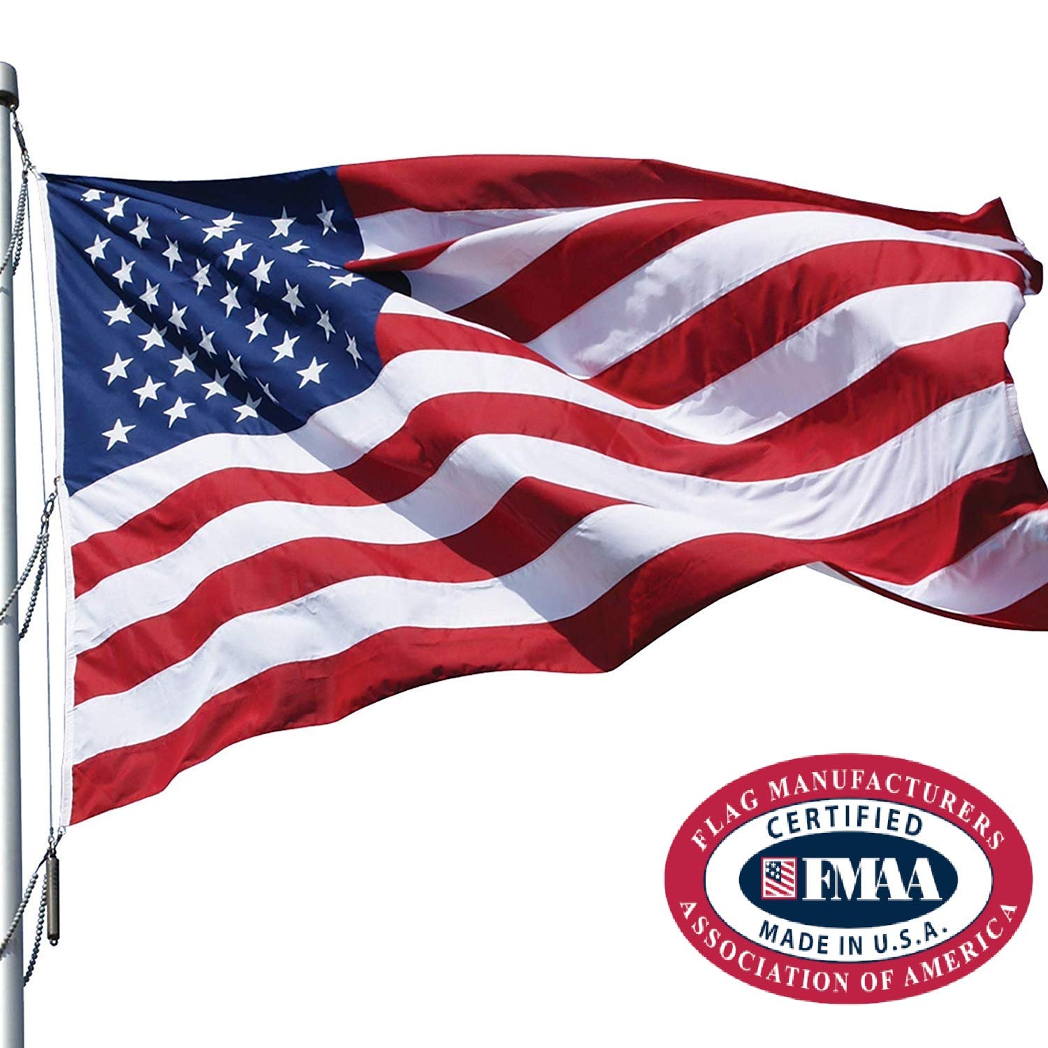12' x 18' Heavy Duty Nylon American Flag with Appliqued Stars & Sewn Stripes - FMAA Certified, Brass Grommets & Reinforced Canvas Header - Perfect for Outdoor Display, Parades & Patriotic Events