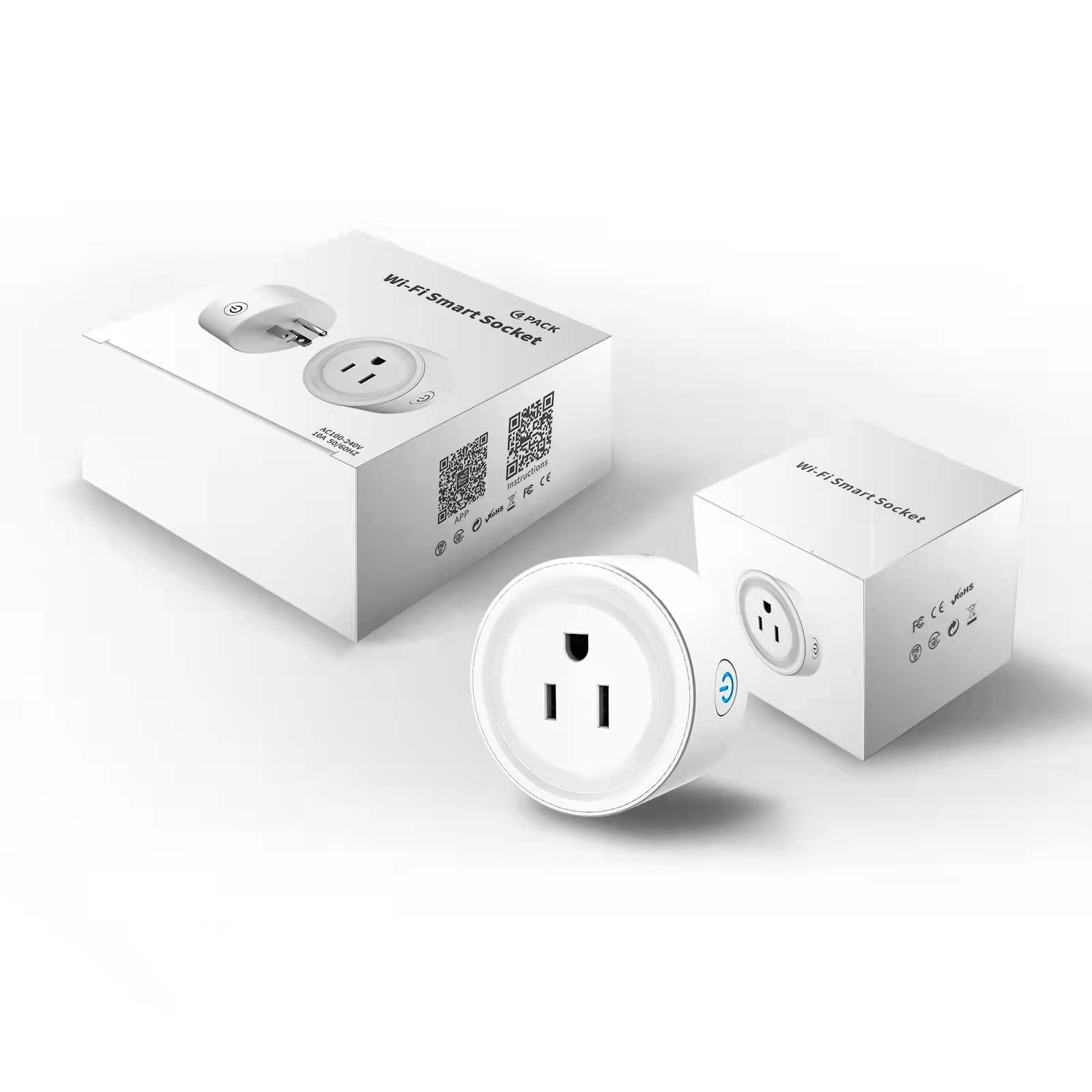 Lapurete Smart Plugs 4-Pack - WiFi 2.4G Smart Outlet Works with Alexa, Google Home & Smartphone - No Hub Required, Timer & Remote Control - Perfect for Home Automation & Energy Saving