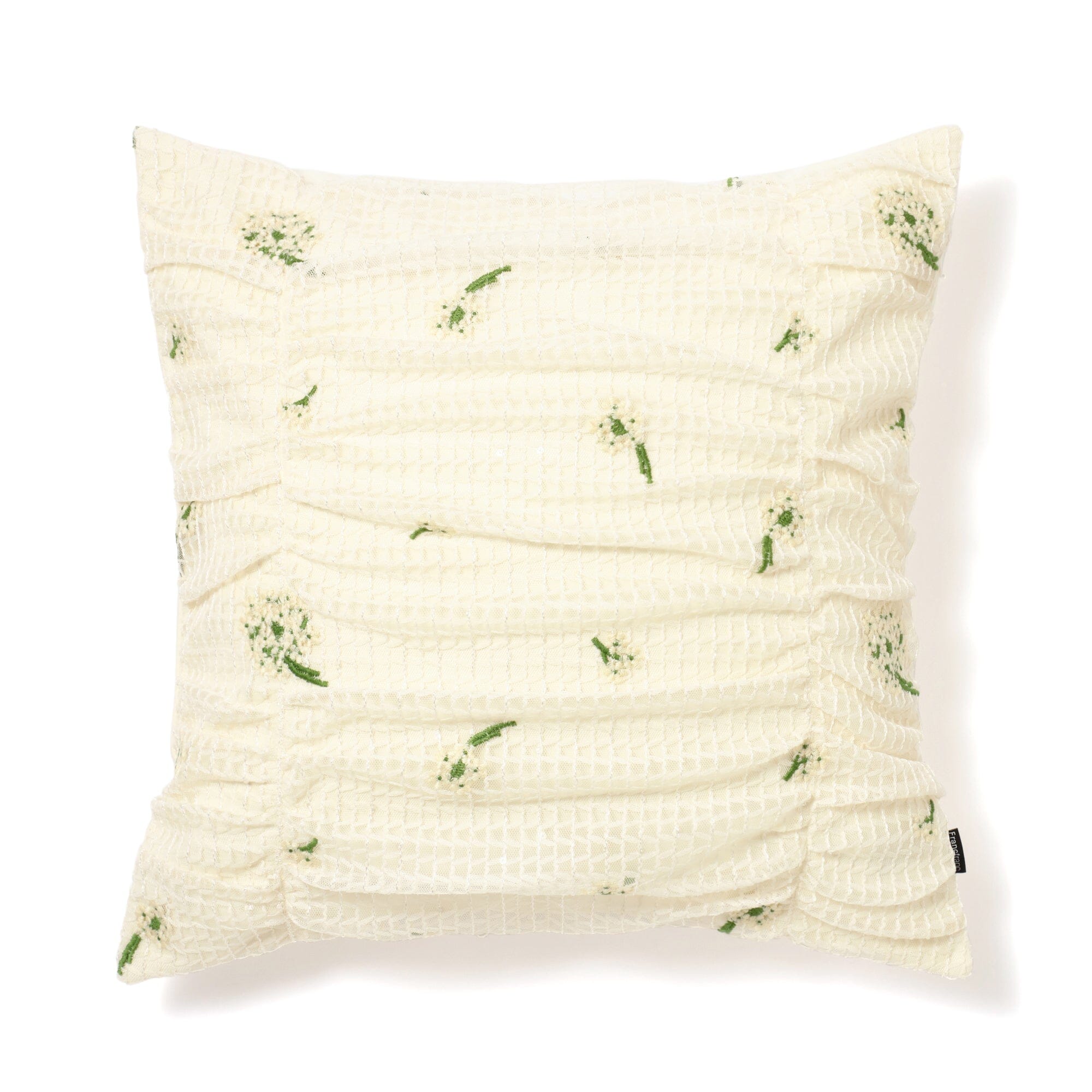 White Flower Embroidery Gathered Cushion Cover 18x18 Inch - Perfect for Sofa, Bed, and Home Decor