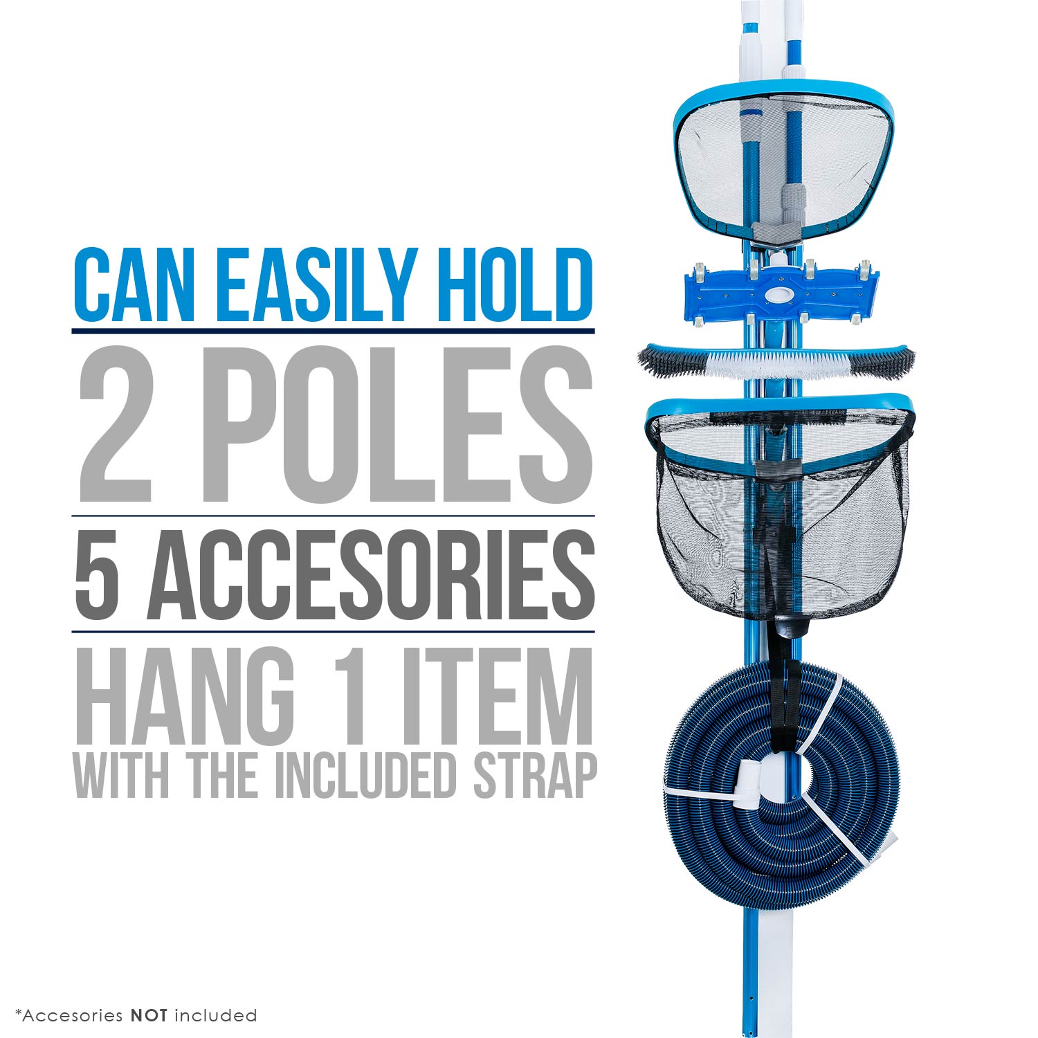 **U.S. Pool Supply® Pool Cleaning Organizer & Holder Rack – Storage for Poles, Brushes, Nets, Vacuums – Durable Caddy Hanger for Swimming Pool & Spa Accessories – Perfect for Backyard, Deck, or Poolside Organization**