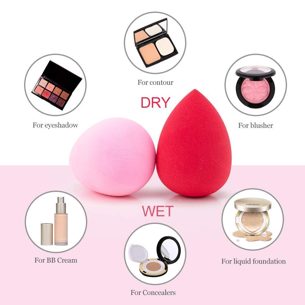 Professional Beauty Blender Sponge Set of 2 - Foundation Makeup Sponge for Liquid, Cream & Powder Cosmetics | Perfect for Foundation, Concealer & Setting Powder Application | Home & Travel Makeup Essential