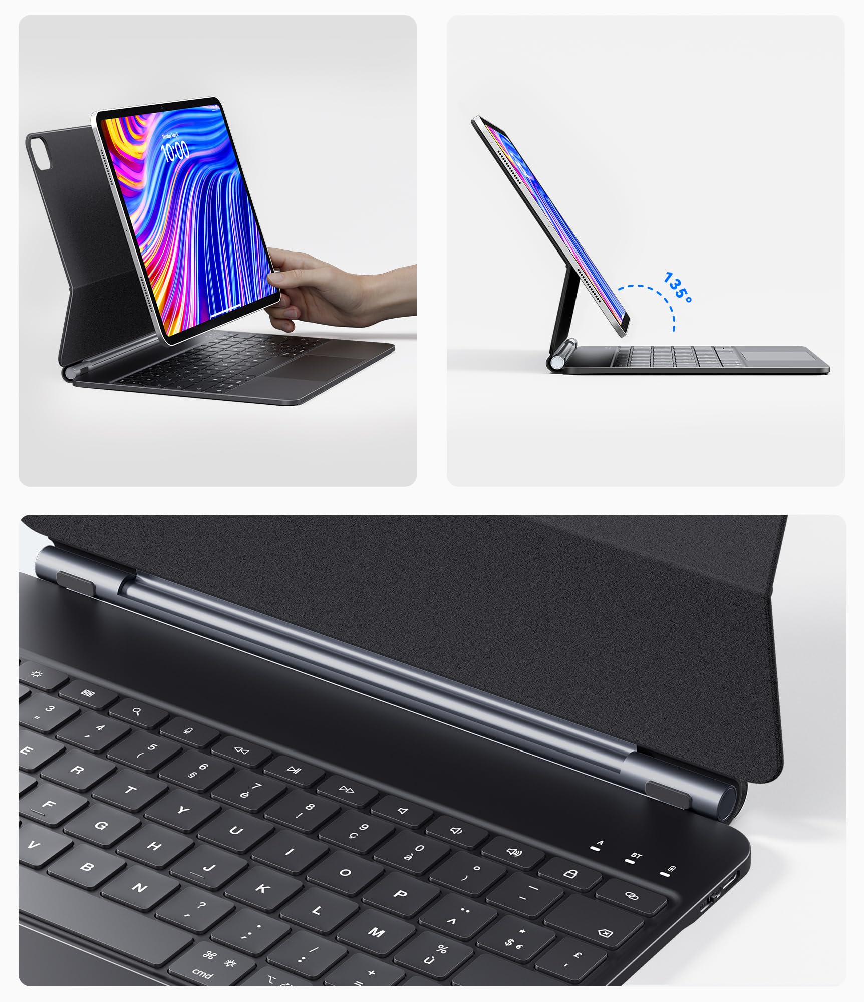 Earto iPad Air 13 Inch Keyboard Case with Touchpad - Floating Magnetic Design, 7-Color Backlit, Compatible with iPad Pro 12.9 - Perfect for Work, Study, and Travel (Black)