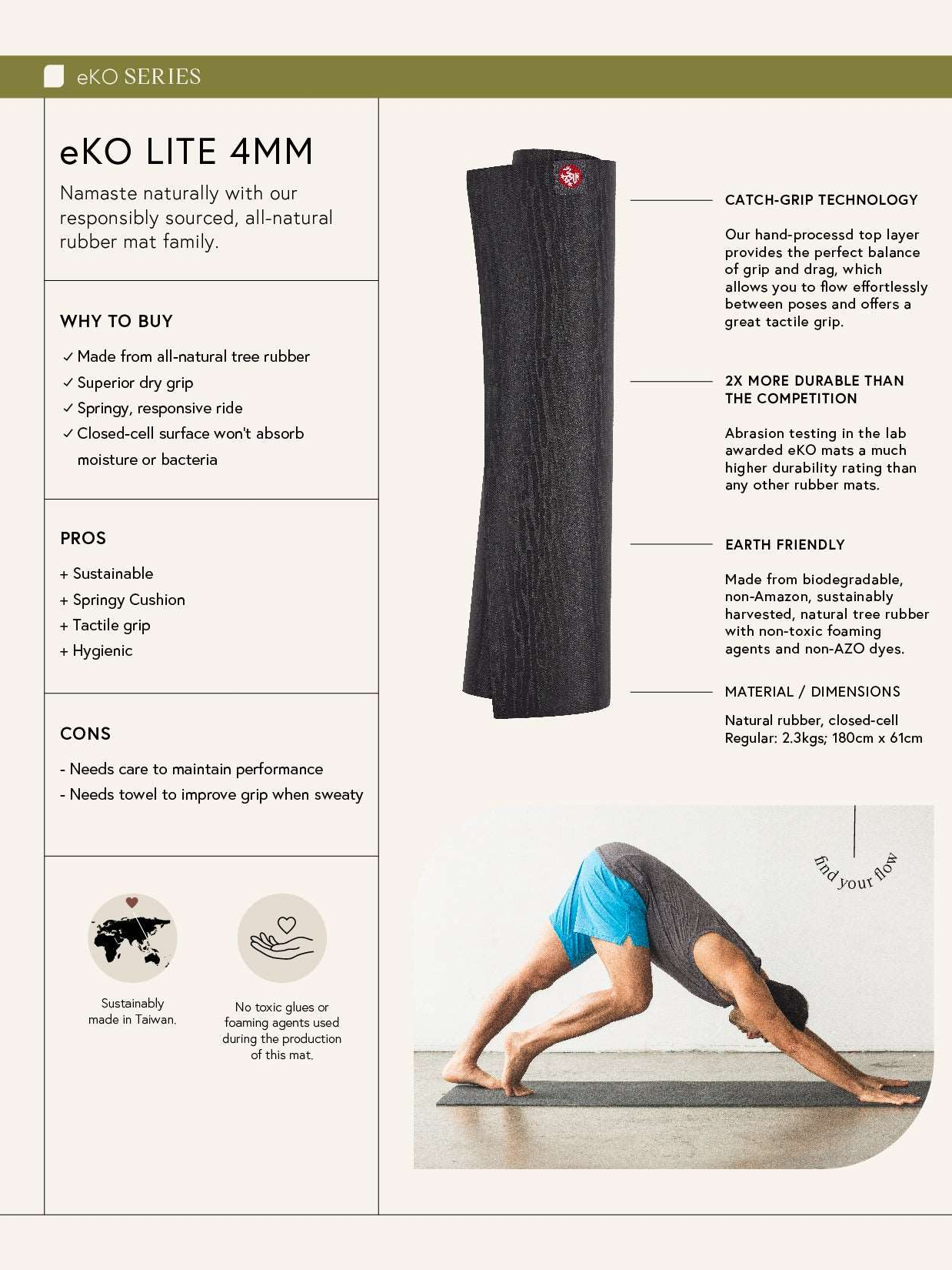Manduka eKO Lite Yoga Mat - Eco-Friendly, Non-Slip, Lightweight Yoga Mat for Home & Studio Workouts - Perfect for Hot Yoga, Pilates, and Meditation Practice