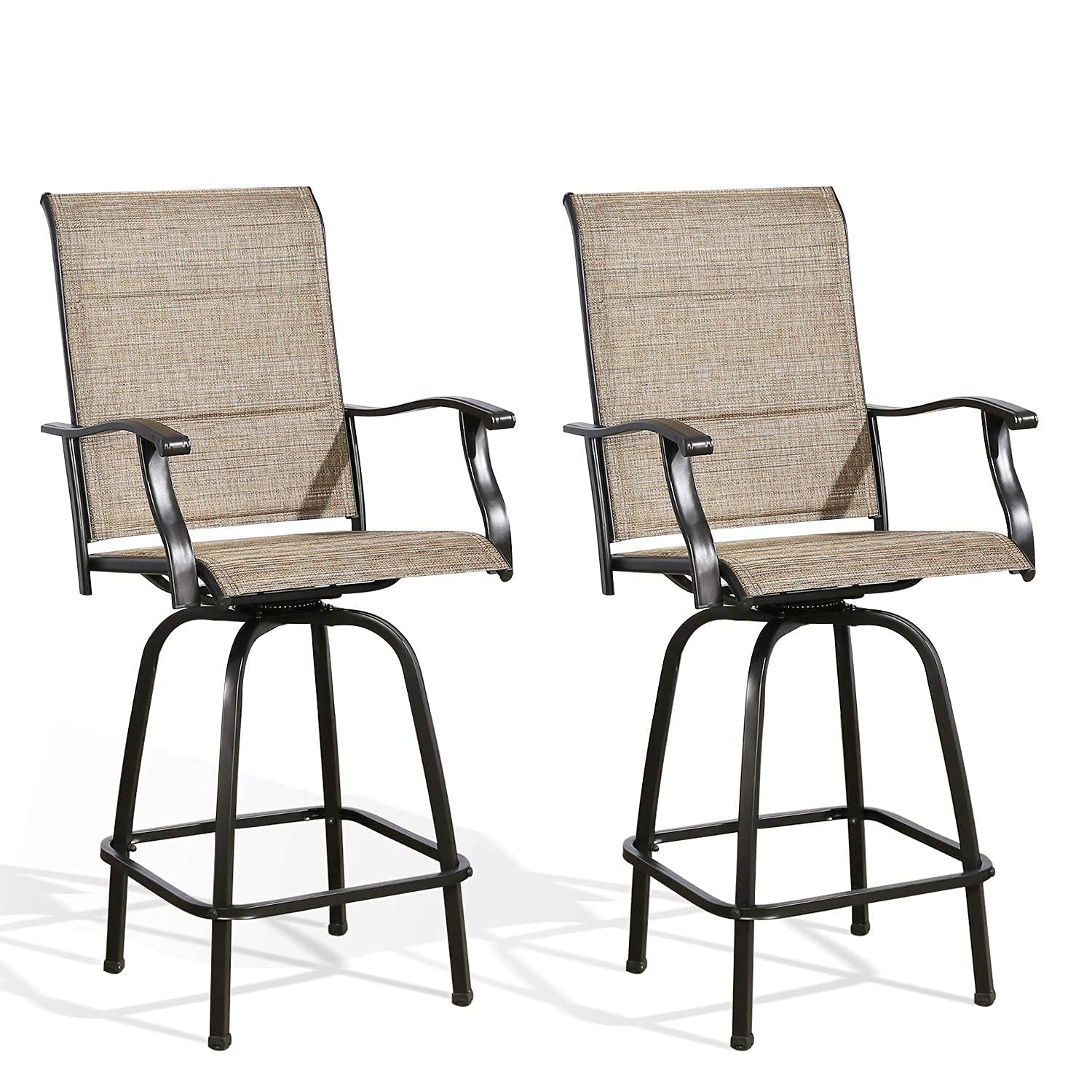 Ulax 2-Pack Outdoor Swivel Bar Stools with Padded Seats - Waterproof Patio Bar Chairs for Backyard, Deck, Poolside & Garden - Comfortable Counter Height Stools for Outdoor Dining & Entertaining