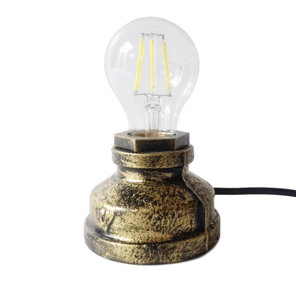 Vintage American Village Style Desk Lamp - Industrial Retro Iron Steel Water Pipe Table Light with E27 Holder, Perfect for Bedroom Nightstand, Office Desk, and Study Room Lighting