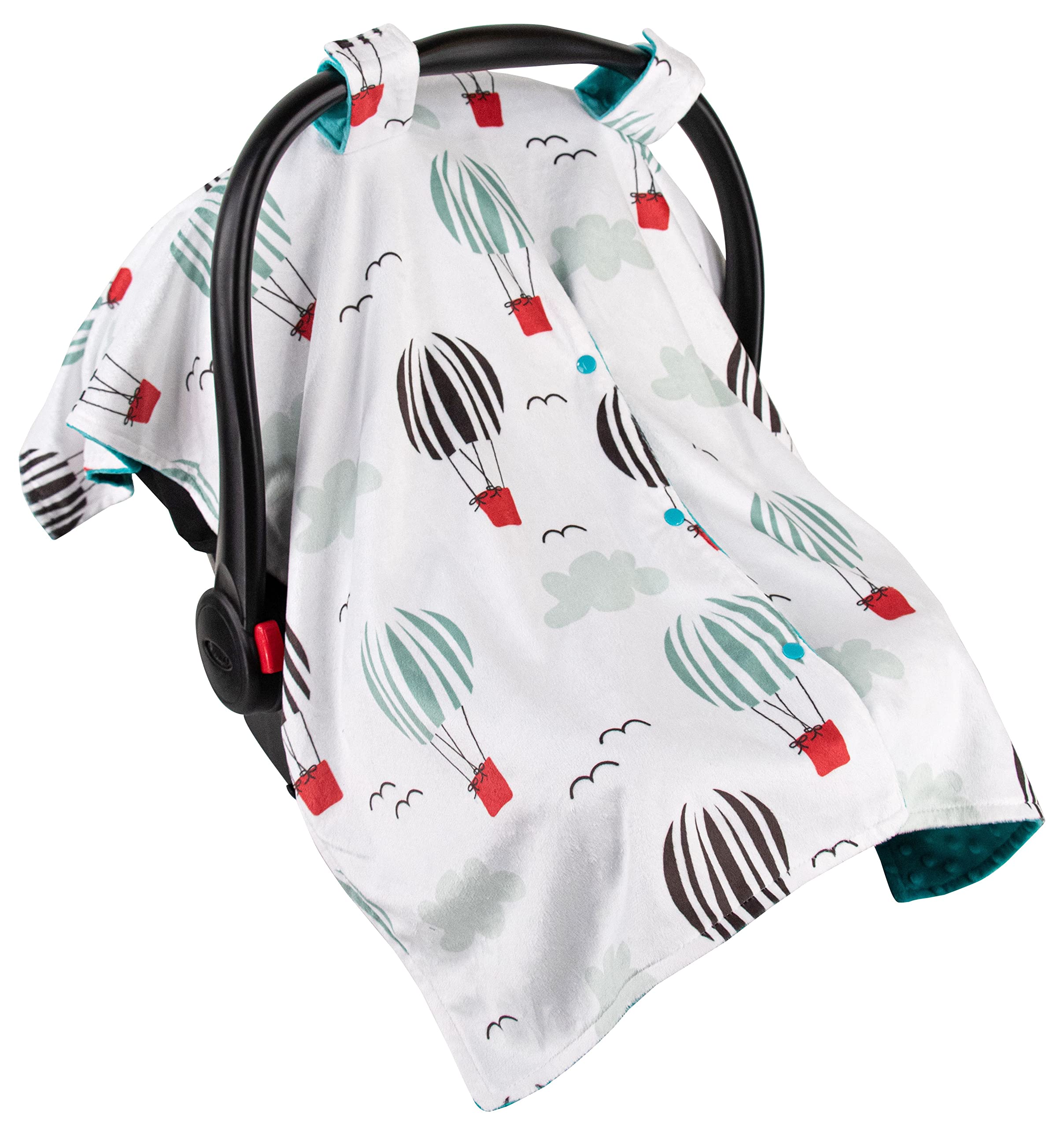 Top Tots Deluxe Minky Baby Car Seat Cover - Soft Striped Balloon Design, 40 x 29 Inch Aqua Blue - Perfect for Infant Car Seats, Strollers & Shopping Carts