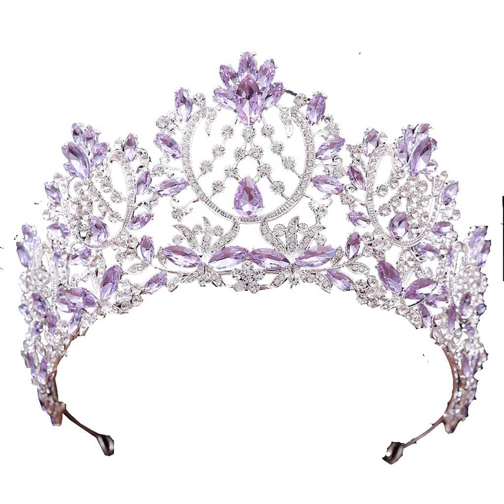 Lavender Princess Crown Rhinestone Headband with White Beads - Elegant Prom, Homecoming & Wedding Hair Accessories for Women - Perfect for Dances, Parties & Special Occasions