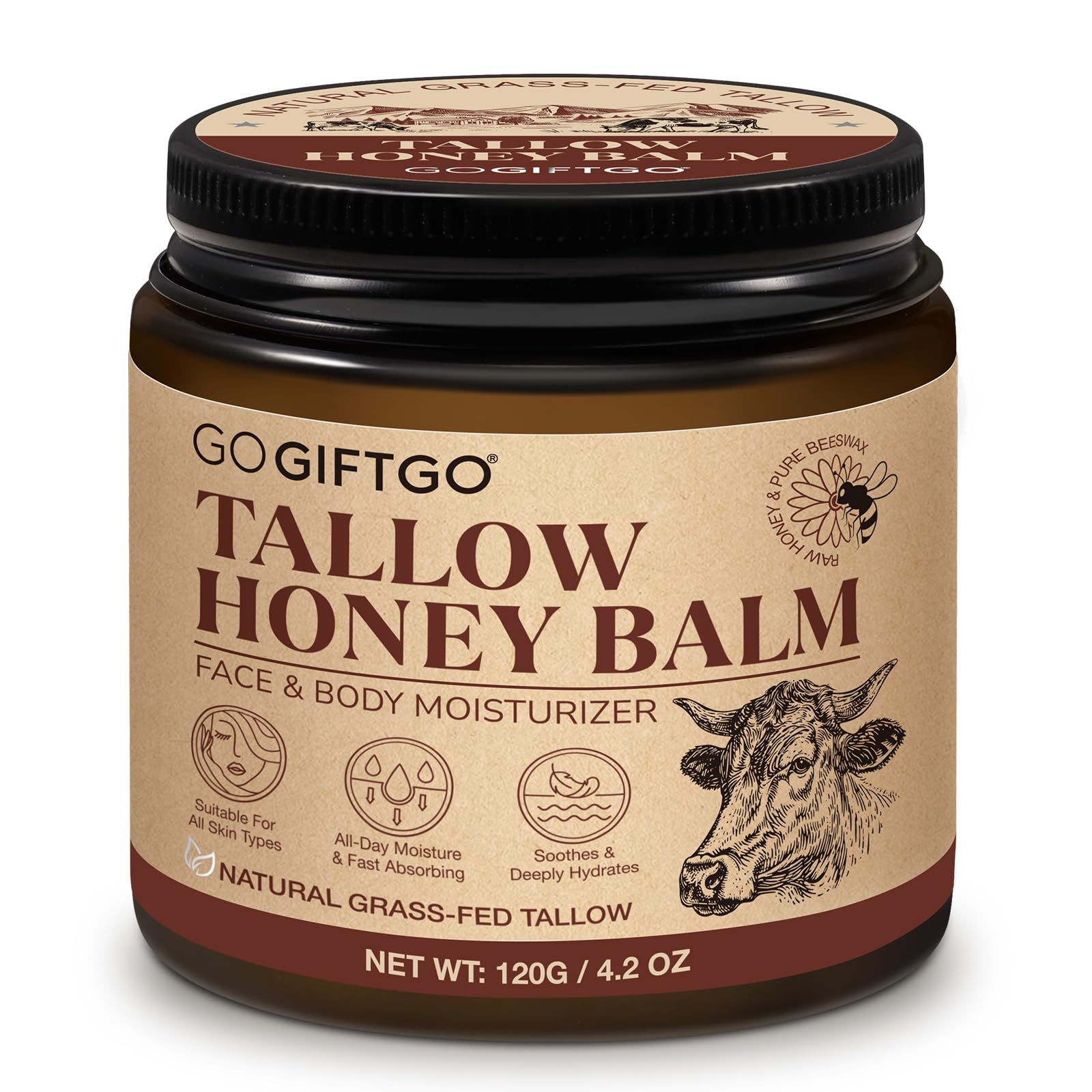 Grass Fed Beef Tallow Balm - Natural Skin Moisturizer for Face & Body Care