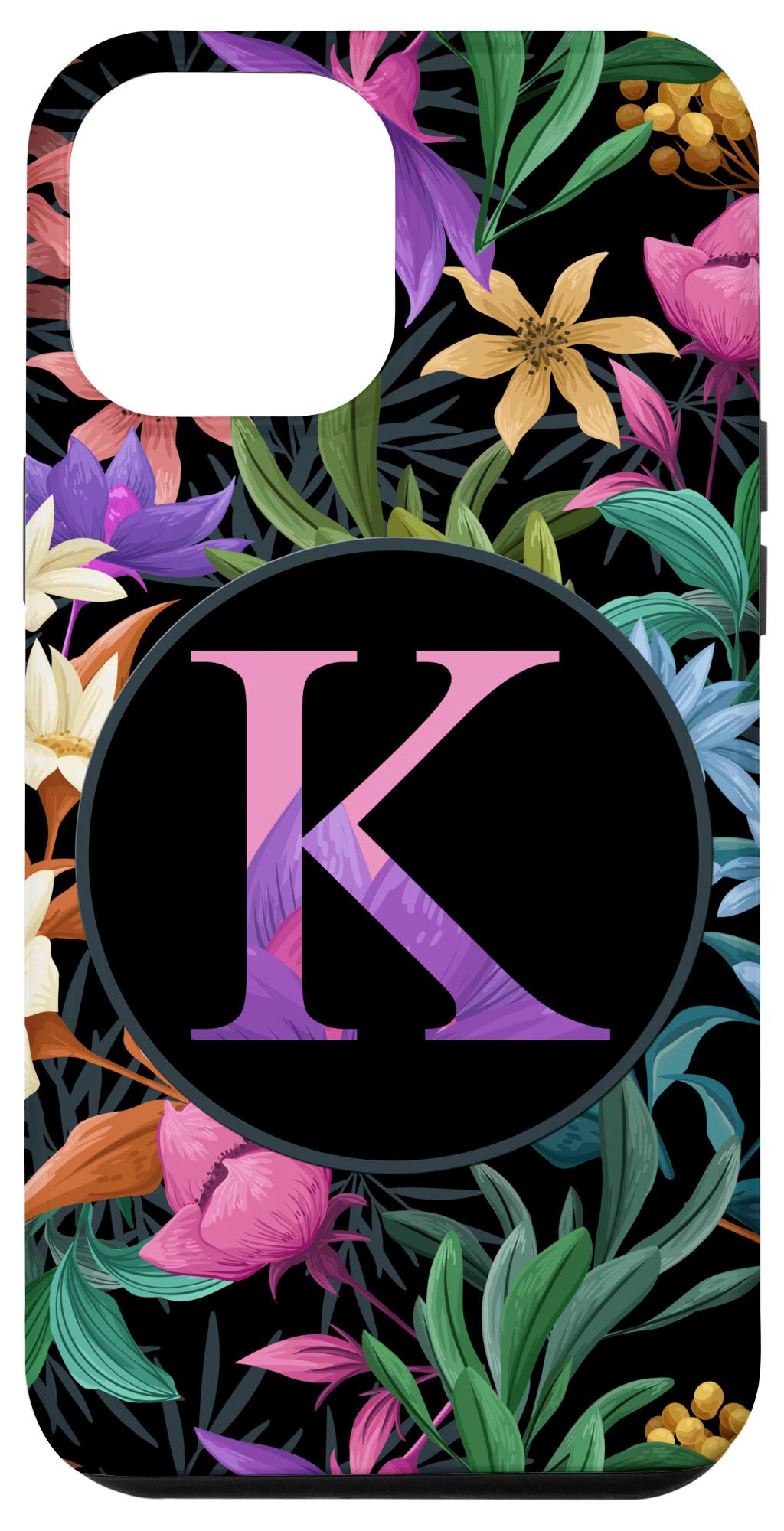 iPhone 12 Pro Max Case - Exotic Tropical Floral Design with Custom Monogram Initial Letter | Durable Protective Phone Cover for Women, Perfect for Beach Vacation, Summer Outings & Boho Style Fashion