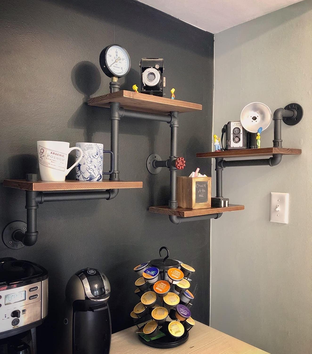 Industrial Rustic Modern Wood Ladder Pipe Wall Shelf - 4-Tier Pipe Design Bookshelf for DIY Home Decor | Perfect for Living Room, Bedroom & Office Storage Organization