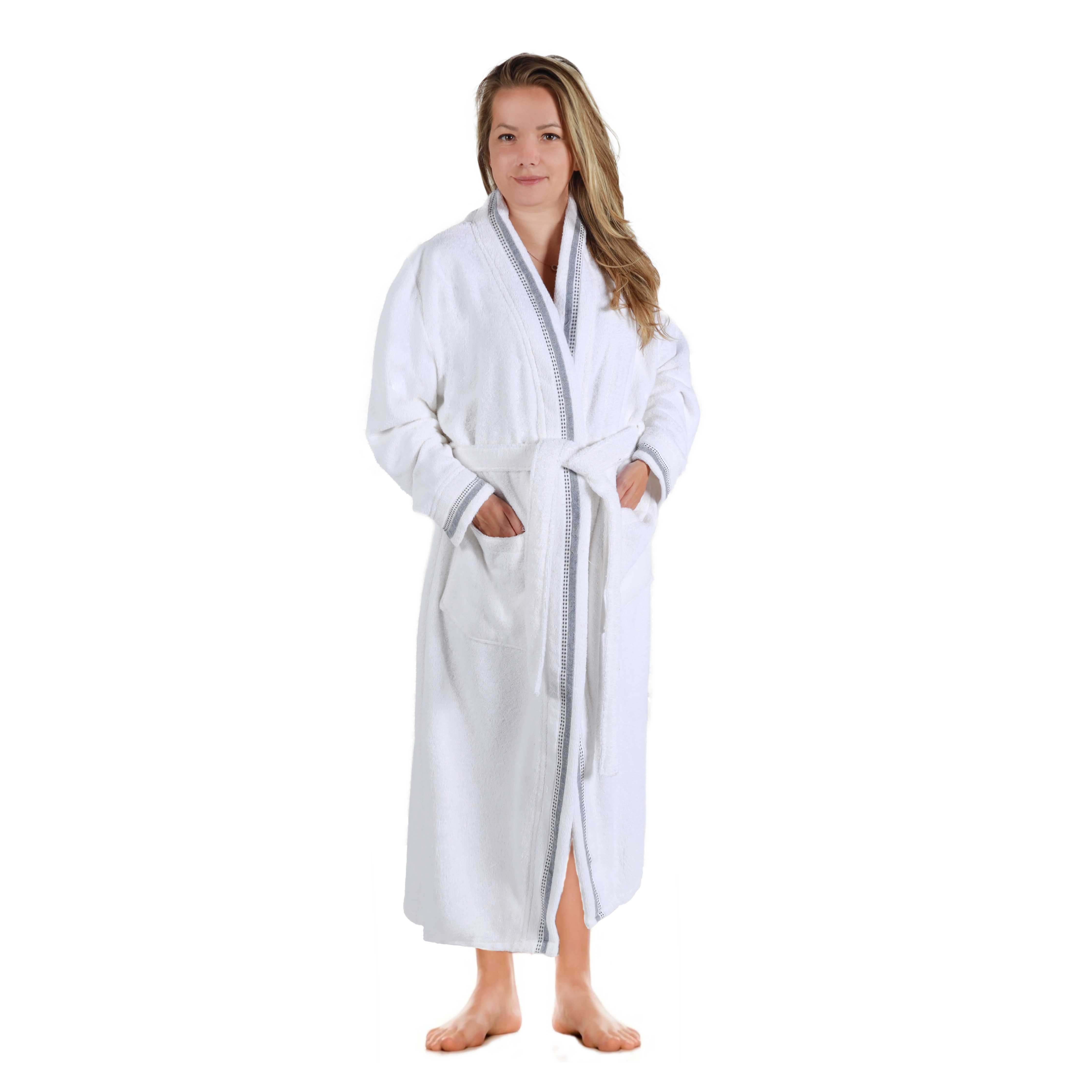 Unisex Cotton Terry Kimono Bathrobe with Embroidery - Soft & Absorbent for Spa, Beach & Home Relaxation