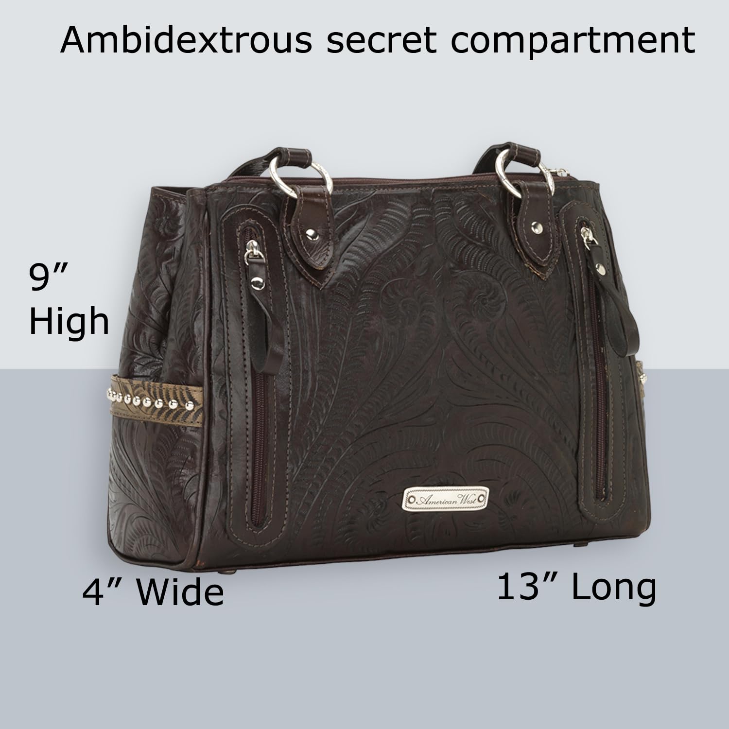 Genuine Leather Women's Tote Handbag - American West Style Hand-Tooled Everyday Purse with Concealed Carry (Chocolate Brown) | Perfect for Work, Travel & Casual Outings