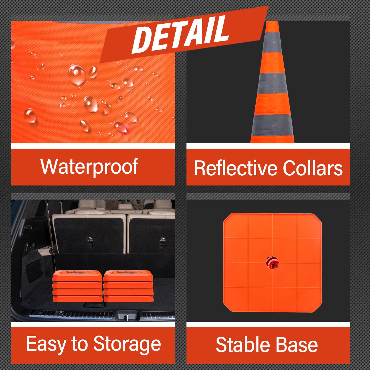 RoadHero 36 Inch 8 Pack Collapsible Traffic Safety Cones - Reflective Orange Safety Cones for Road Work, Driving Training & Parking Lots | Durable Pop-Up Cones for Construction Zones, School Areas & Emergency Use