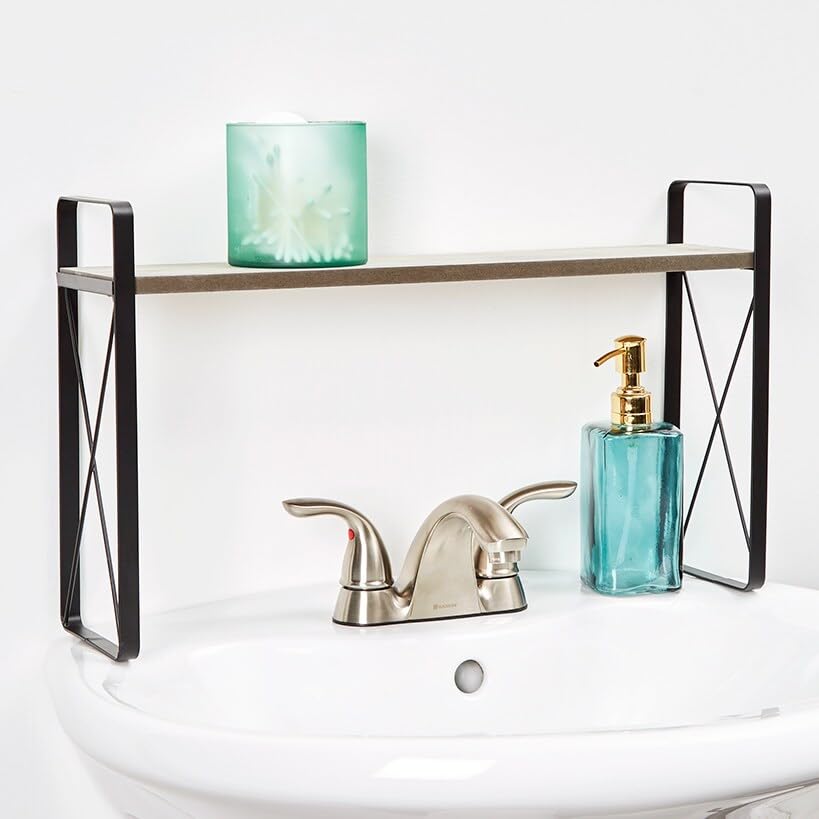Farmhouse Style Over The Sink Bathroom Shelf - Rustic Wood Bathroom Organizer for Sponges, Soaps & Essentials | Perfect for Small Space Storage Above Sink