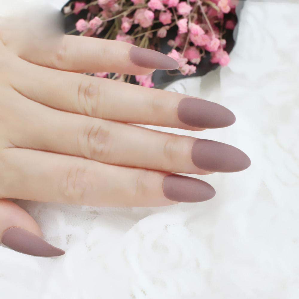 HUJL 24PCS False Nails - Matte Pointed Fake Nails in Brown | High-End Press On Nails for Women | Perfect for Parties, Weddings & Special Occasions