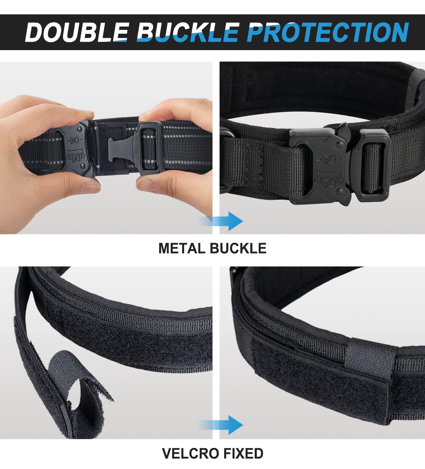 Heavy Duty Tactical Dog Collar for Large & Medium Dogs - Military Grade Nylon with Canada Flag & 2 Patches (18