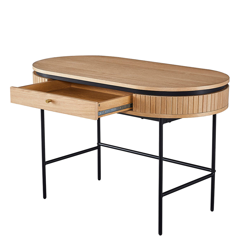 KAIDAN 47 Inch Study Desk - Solid Oak Wood & Black Metal Frame - Perfect for Home Office, Dorm Room, or Small Space Workstation