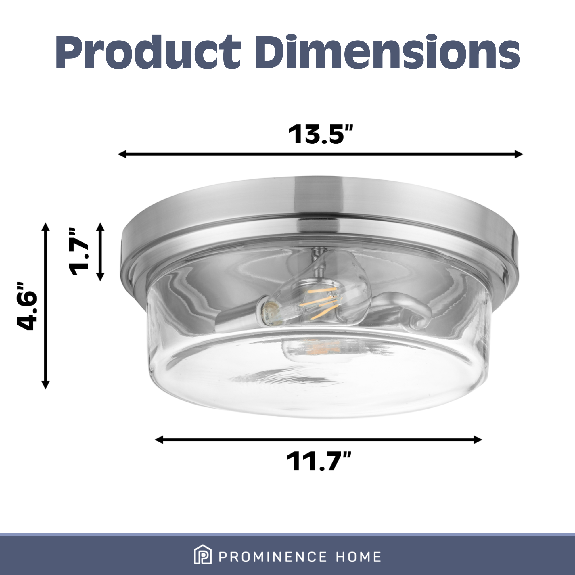 Madalyn Drum Flushmount Light Fixture - Clear Glass & Brushed Nickel Ceiling Light - Modern Lighting for Bedroom, Living Room, or Hallway