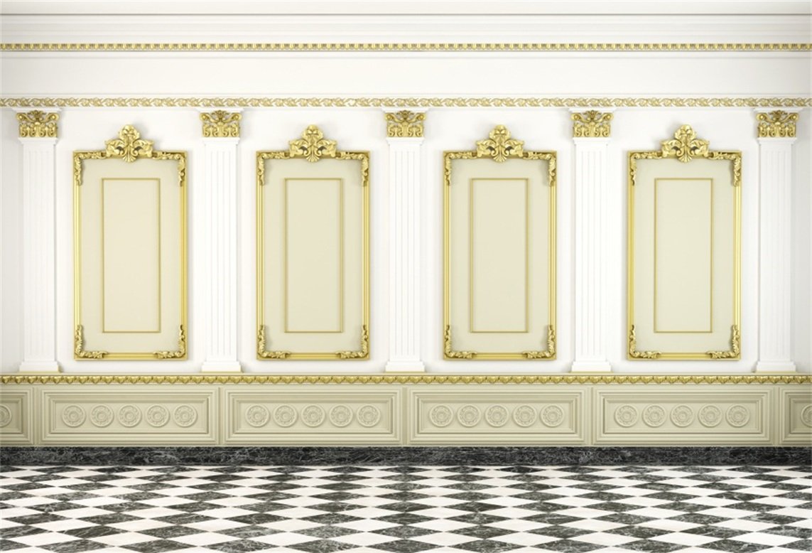 Royal Golden Frame Vintage Mosaic Backdrop - 10x7ft Luxury Wedding Photography Background for Couples, Brides & Portraits | Perfect for Studio, Home Decor & Romantic Photo Shoots