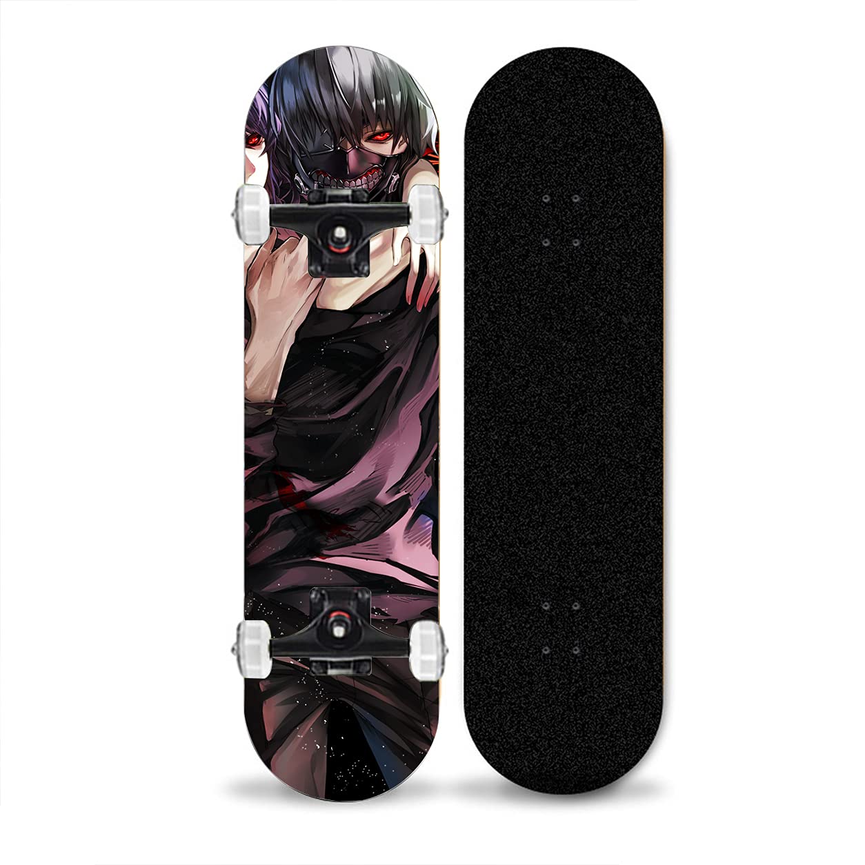 Chengnuo Anime Tokyo Ghoul Complete 7-Layer Skateboard Deck - 23 Inch Professional & Beginner Skateboard for Kids & Adults - Perfect for Street Skating, Tricks & Gifts