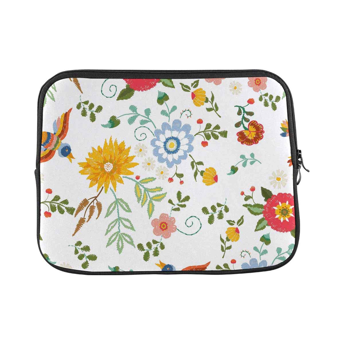 INTERESTPRINT 15.4-15.6 Inch Laptop Sleeve Case - Embroidery Ethnic Birds & Flowers Design Neoprene Protective Cover | Perfect for MacBook, Notebook, Work, School & Travel
