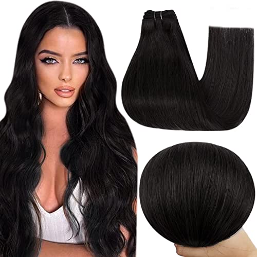 Premium 16Inch Black Human Hair Weft Extensions - 100g Double Weft Sew in Hair Extensions for Natural Look & Volume | Perfect for Daily Wear, Parties & Special Occasions