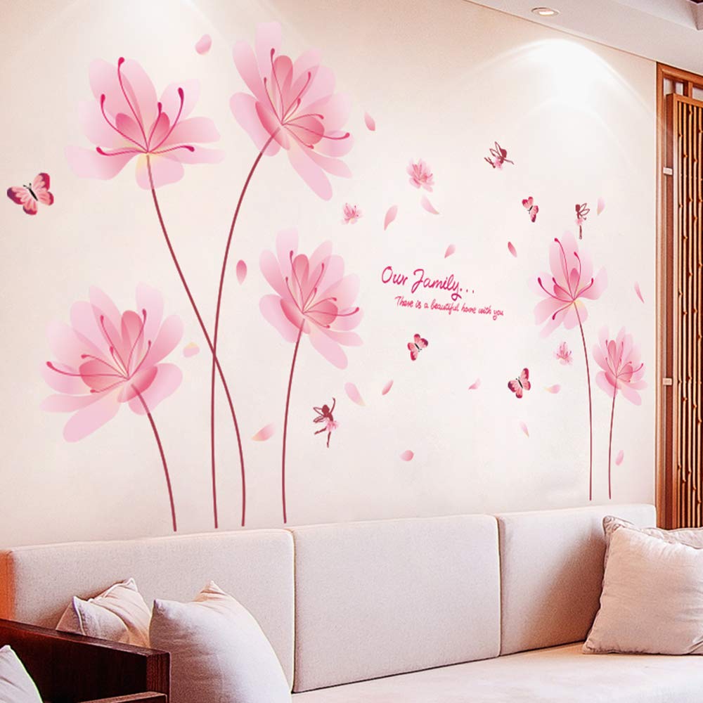 Floral Butterfly Wall Decals - Peel and Stick Pink Flower & Butterflies Wall Stickers for Girls Bedroom, Nursery Room Decor, Home Wall Art - Perfect for Kids Room Decor, Baby Shower Gifts & DIY Home Decoration