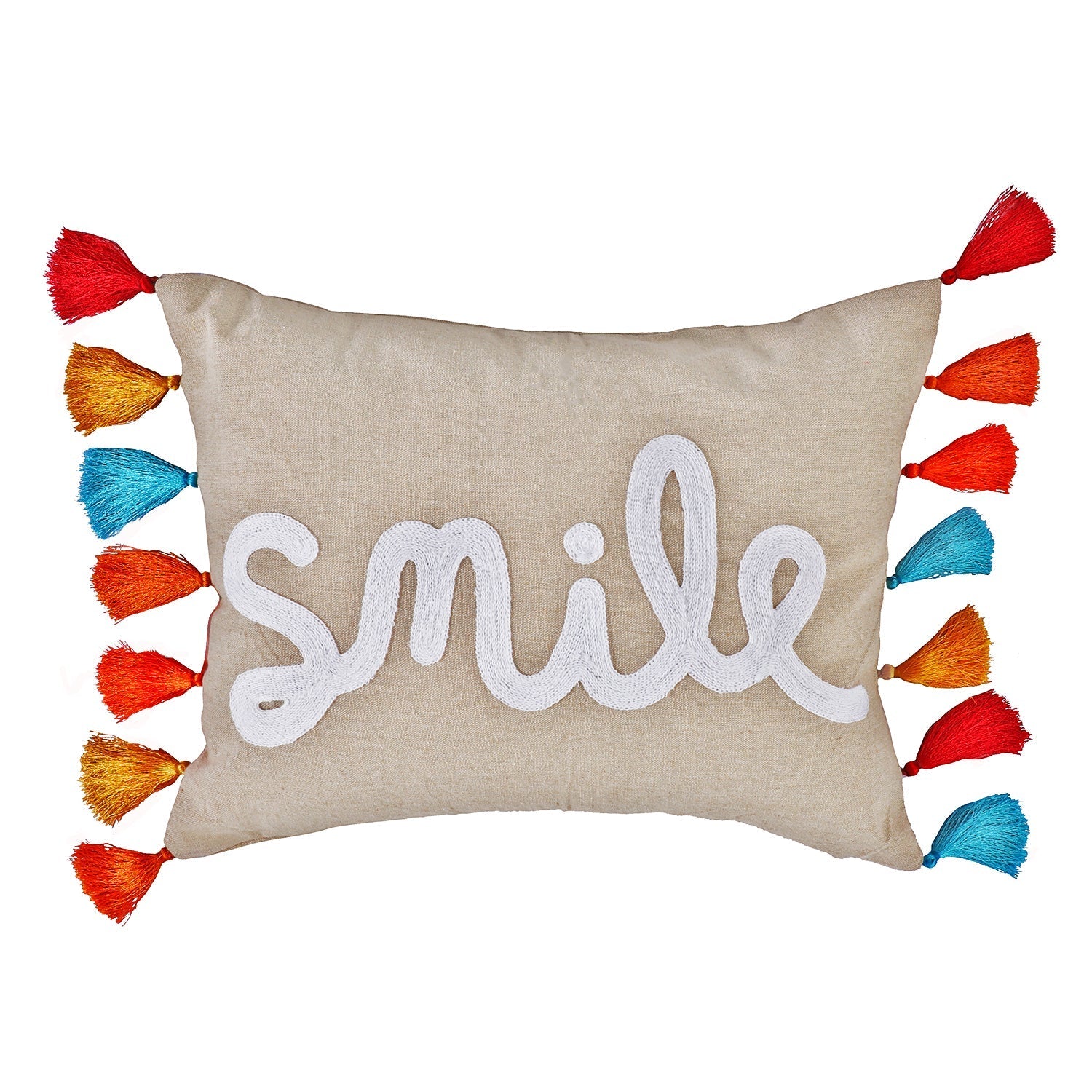 Amelie Smile Tassel Throw Pillow Cover - Bohemian Home Decor for Living Room, Bedroom, Sofa & Nursery