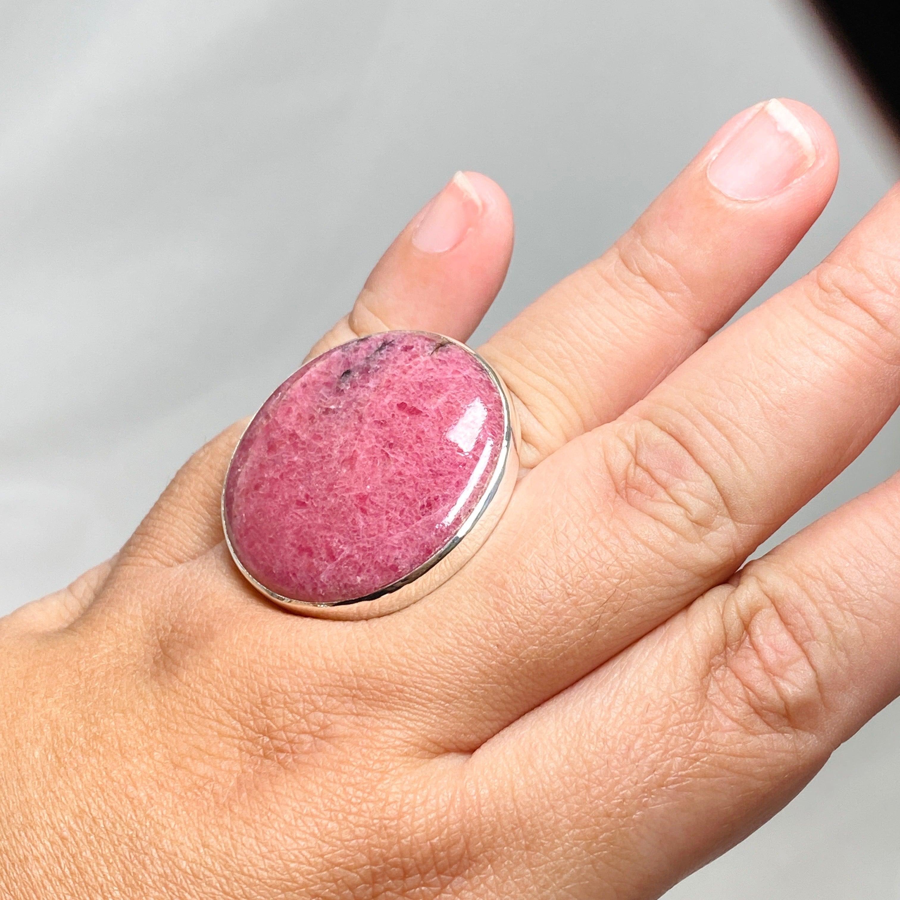 Rhodonite Round Ring Size 11 - Natural Pink Stone Jewelry for Women, Handmade Sterling Silver Band (KRGJ3207) | Perfect for Gifts, Weddings & Everyday Wear