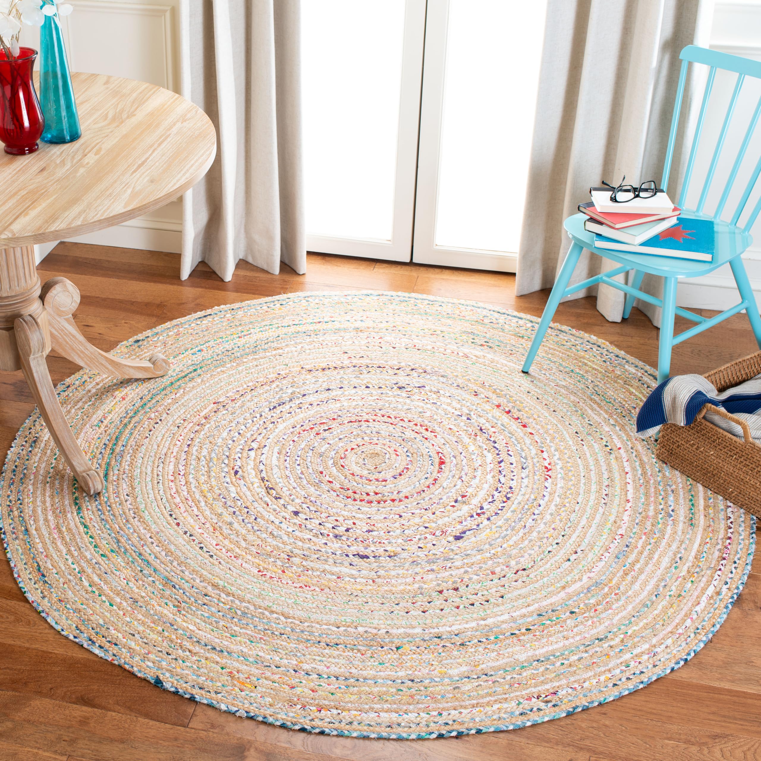 SAFAVIEH Handmade Jute Area Rug 6' Round - Natural Fiber, Boho Farmhouse Style in Taupe/Ivory NFB113E - Perfect for Living Room, Bedroom & Cozy Home Decor