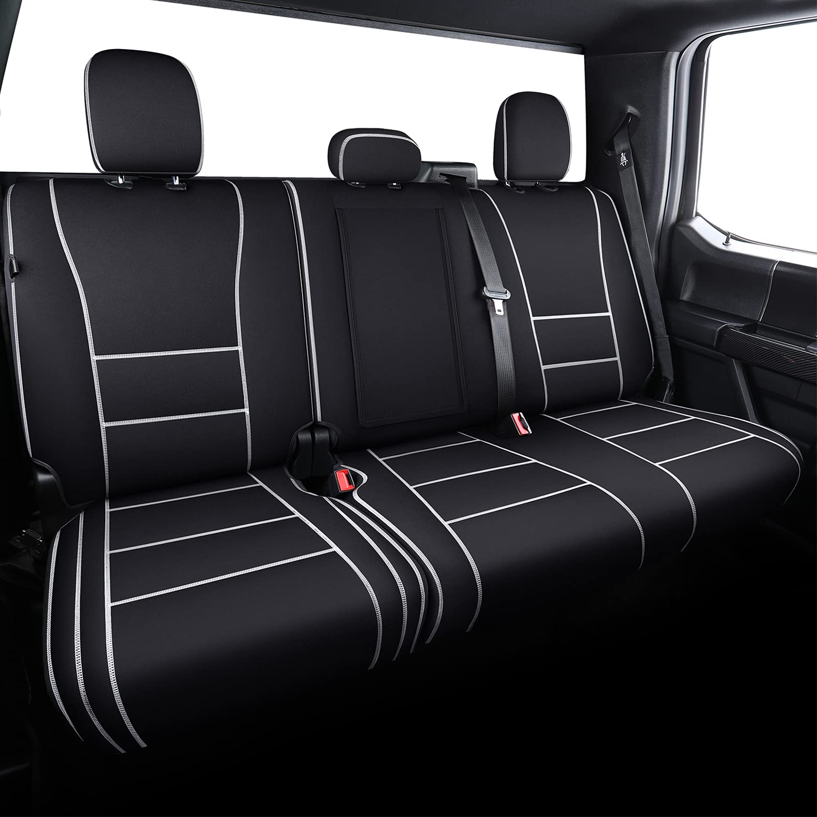 Waterproof Neoprene Car Seat Covers Full Set for Ford F150 2015-2025 & F250/F350/F450 2017-2025 Trucks - Durable Seat Protectors for Crew Cab (White & Black) | Perfect for Off-Roading, Work Commutes & Family Road Trips