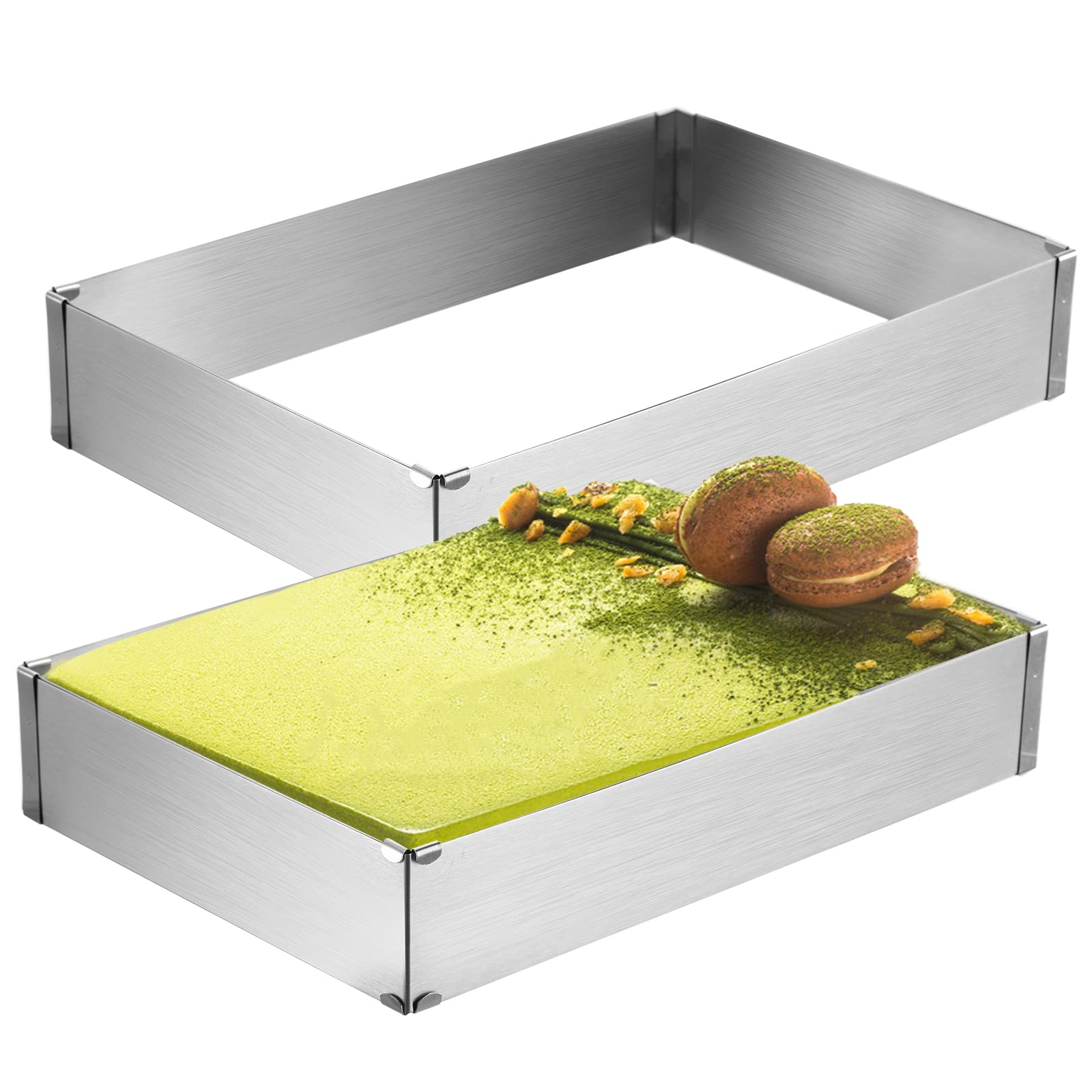 Tebery 2-Piece Adjustable Square & Rectangular Cake Pan Set - 18 to 33cm Stainless Steel Baking Mold for Mousse Cakes, Desserts & Pizza | Perfect for Home Baking, Party Treats & DIY Dessert Making