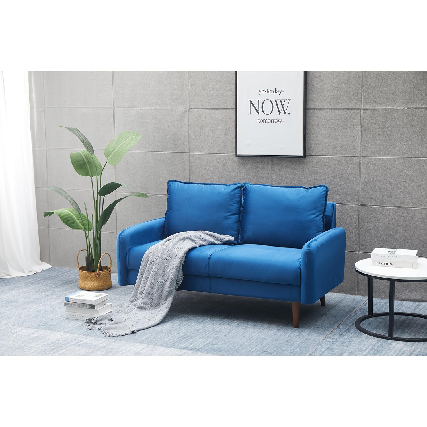Luxury Aurora Velvet Loveseat Sofa for Living Room - Space Blue Velvet Upholstery | Perfect for Small Spaces, Apartments & Cozy Home Decor