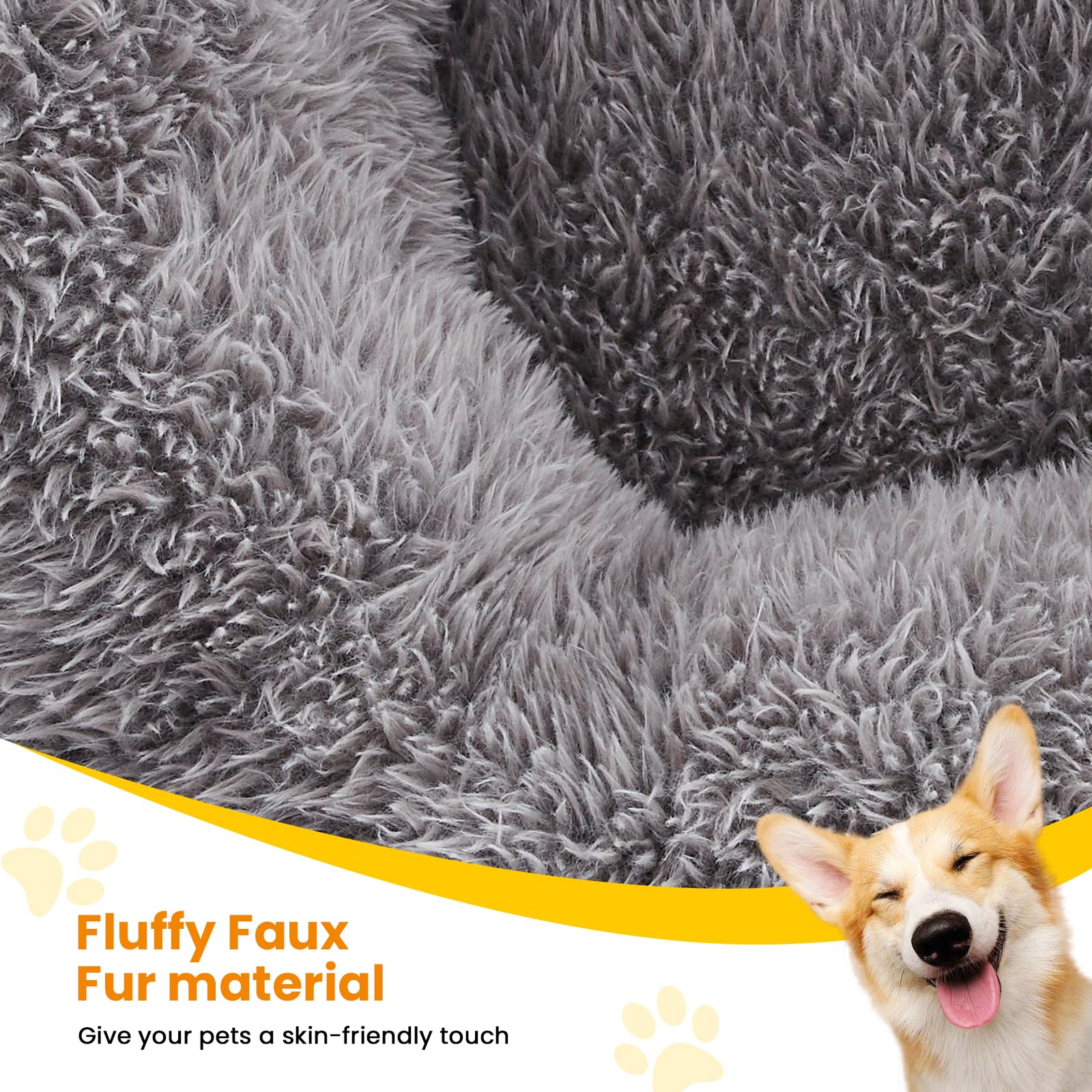 Large Dog Bed for Dogs Up to 80Lbs - 34 Inch Round Fluffy Calming Donut Pet Bed with Plush Orthopedic Support - Perfect for Crate, Living Room & Bedroom Comfort